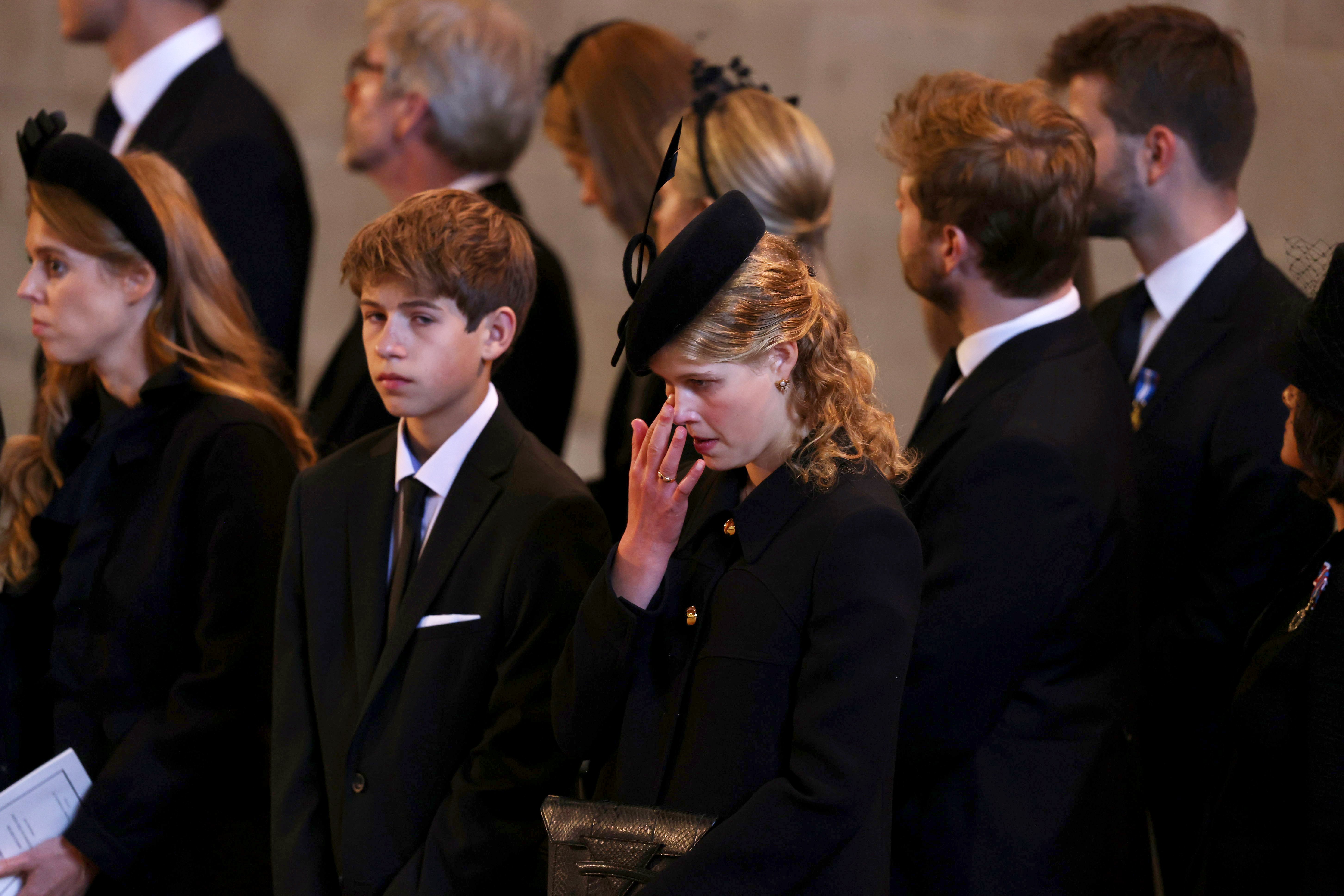 James, Viscount Severn and Lady Louise Windsor pay their respects during the procession for the Lying-in State of Queen Elizabeth II at Westminster Abbey on September 14, 2022 in London, United Kingdom | Source: Getty Images