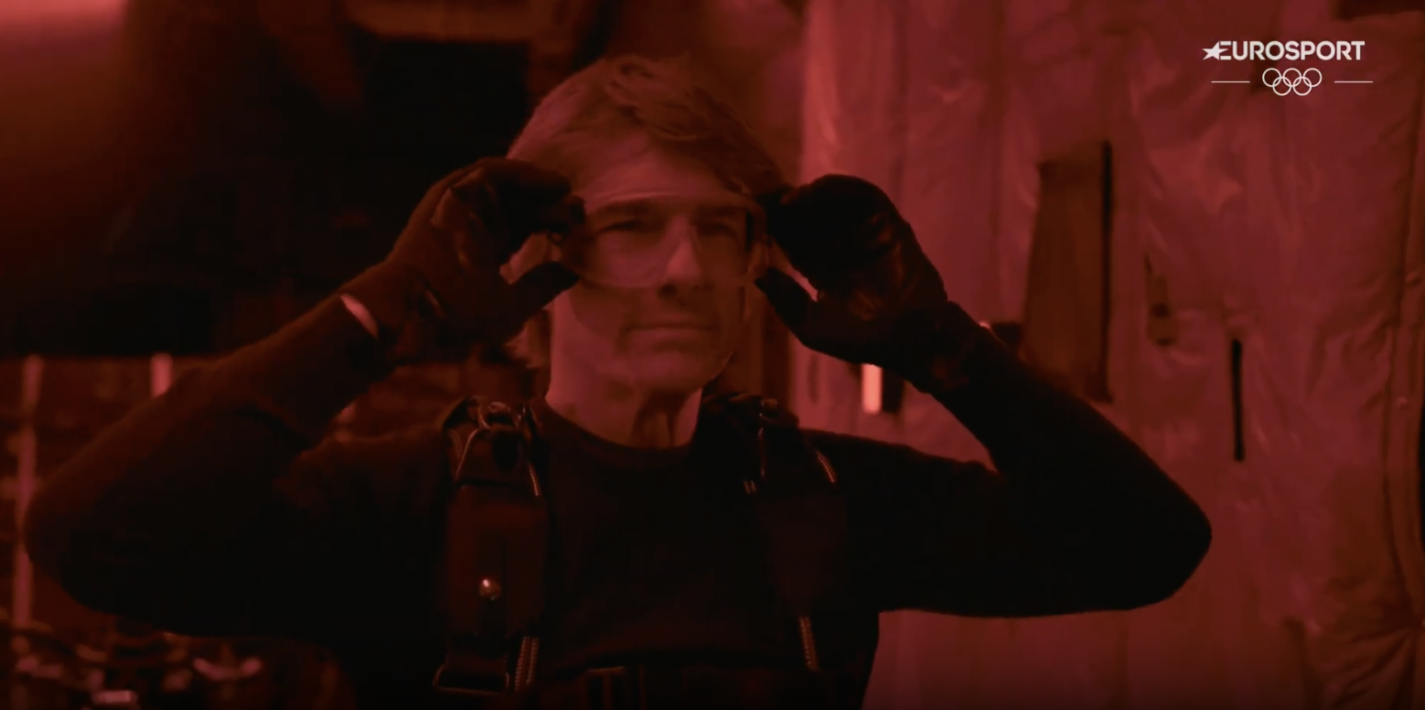 Tom Cruise putting on protective glasses before jumping out a plane, posted on August 12, 2024 | Source: YouTube/Eurosport