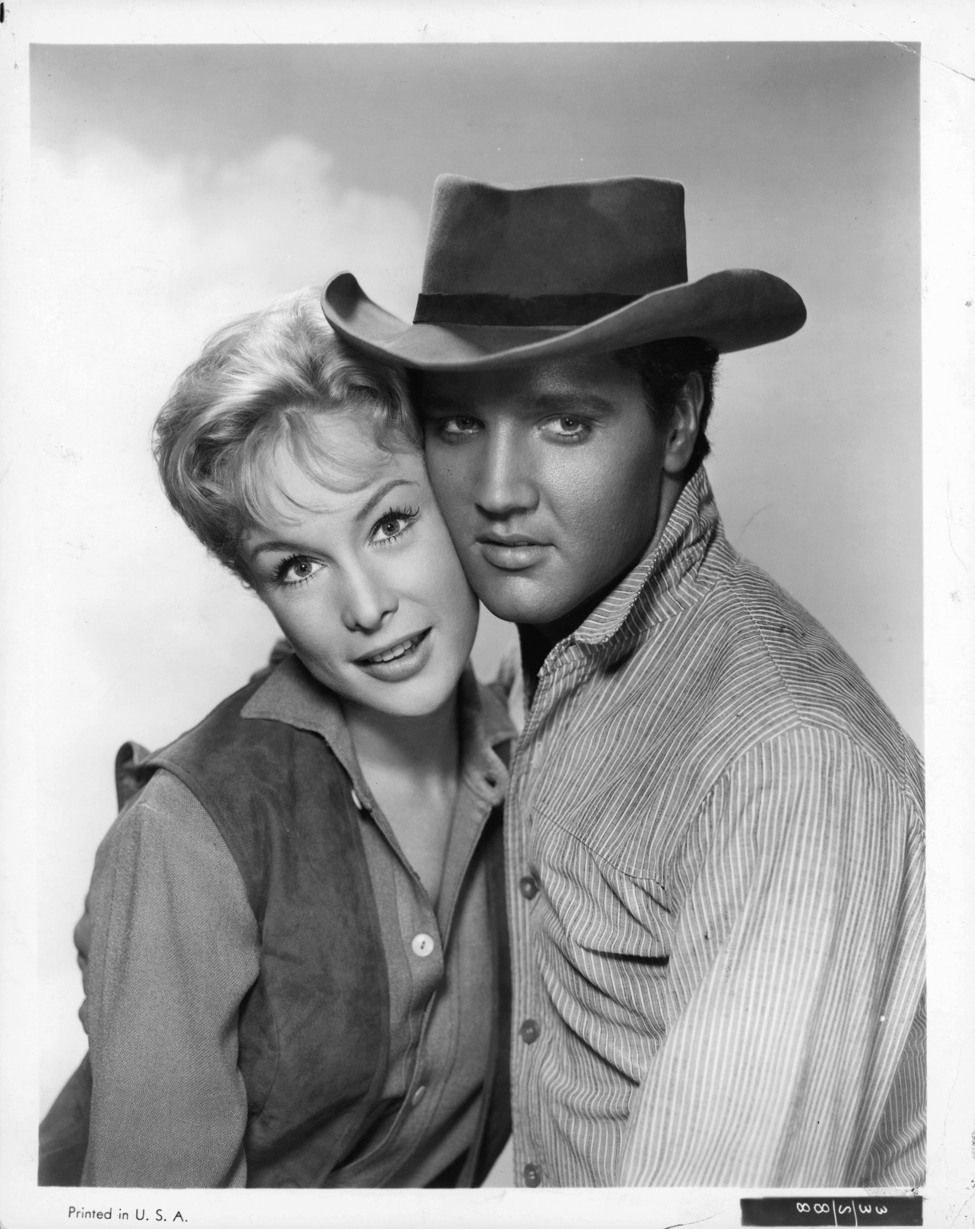 A portrait of Barbara Eden and Elvis Presley for the 1960 film 