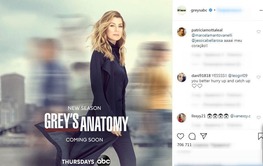 Screenshot of Instagram comments on "Grey's Anatomy" teaser. | Source: Instagram.com/Greysabc