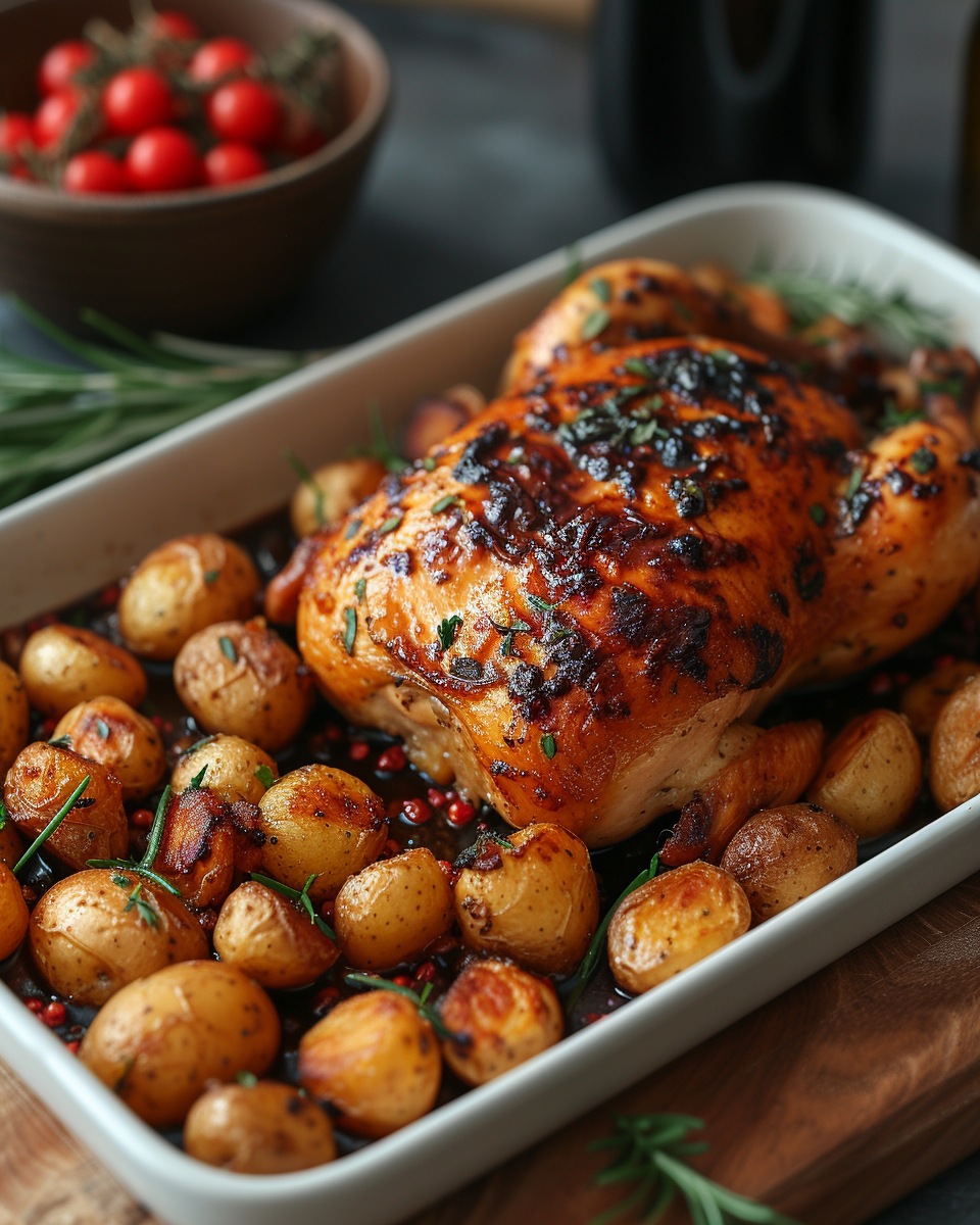 Roast chicken and potatoes | Source: Midjourney