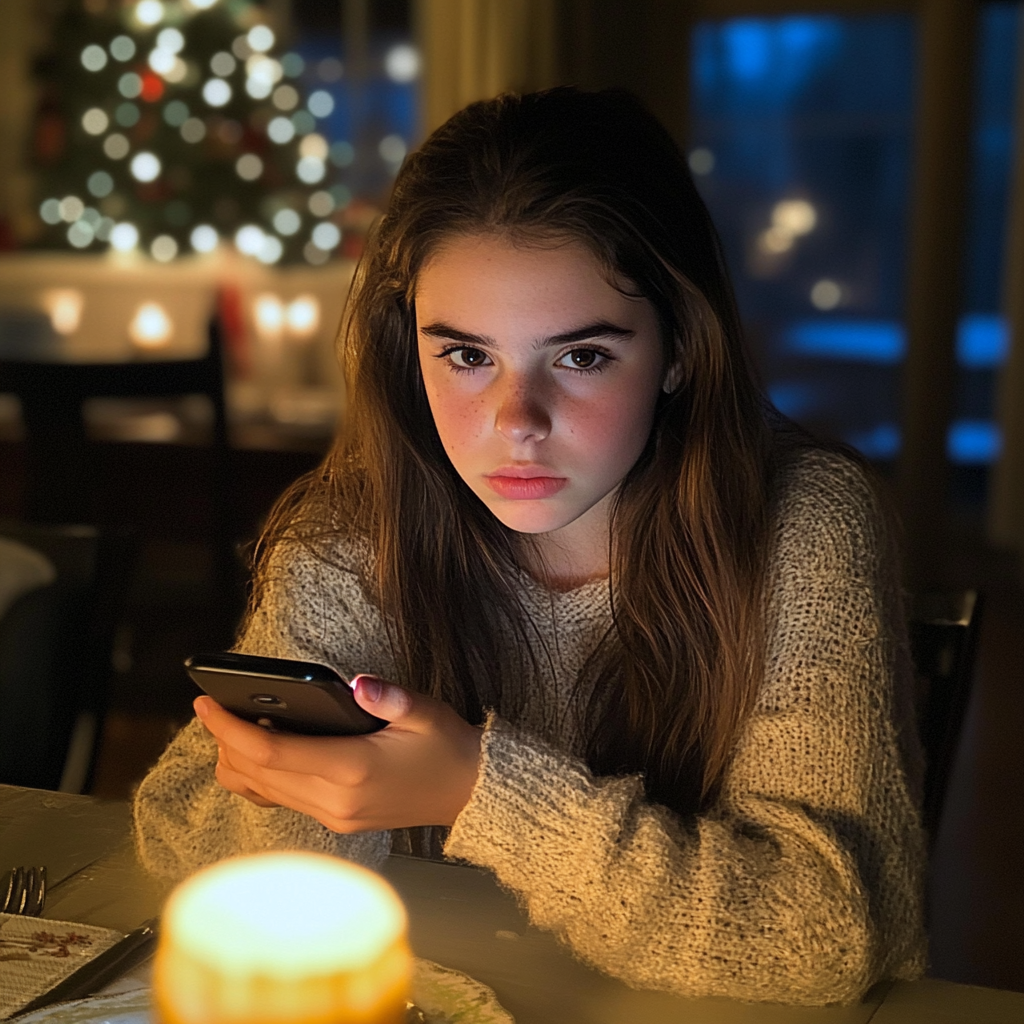 A teenage girl using her phone | Source: Midjourney