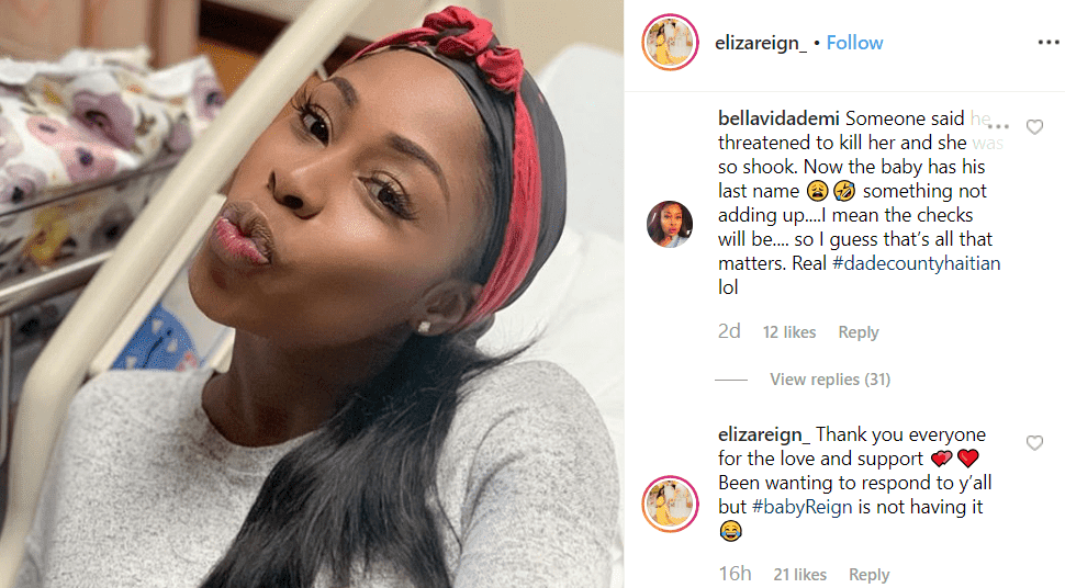 Screenshot of Eliza Reign’s Instagram post showing her comment. |Photo: Instagram/Haitian Goddess