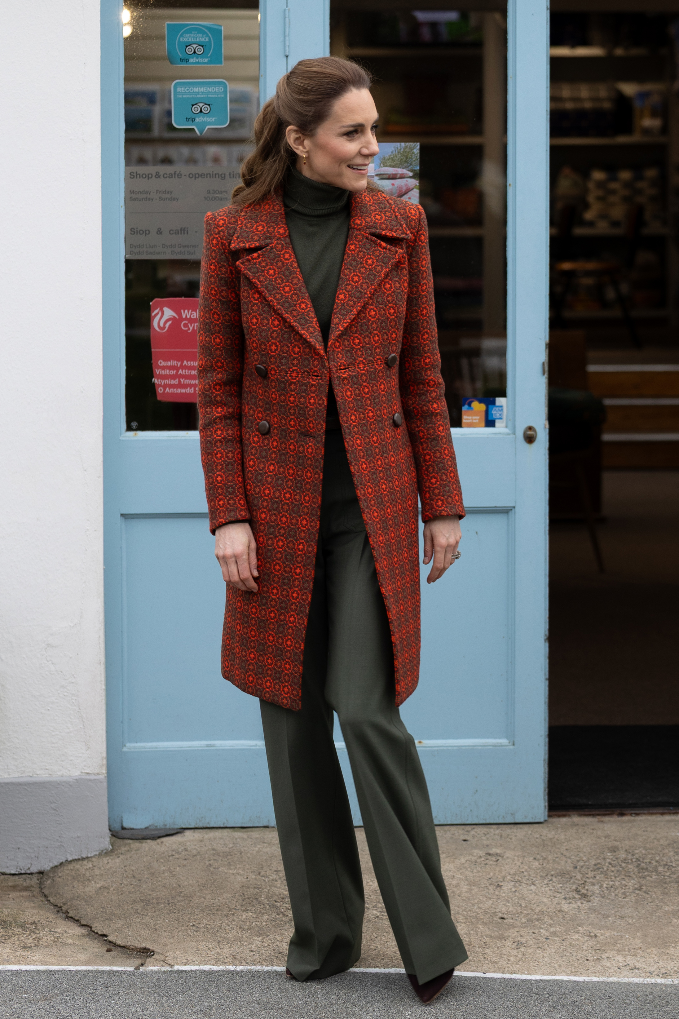Catherine, Princess of Wales visits Melin Tregwynt, a woollen mill weaving traditional Welsh designs, on 3 February 2026 in Castlemorris, Wales. | Source: Getty Images
