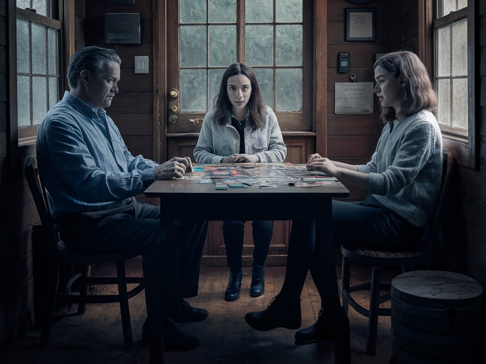 A man and two women at a table, looking contemplative | Source: Midjourney