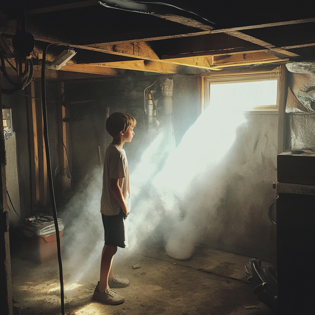 A boy in a basement | Source: Midjourney