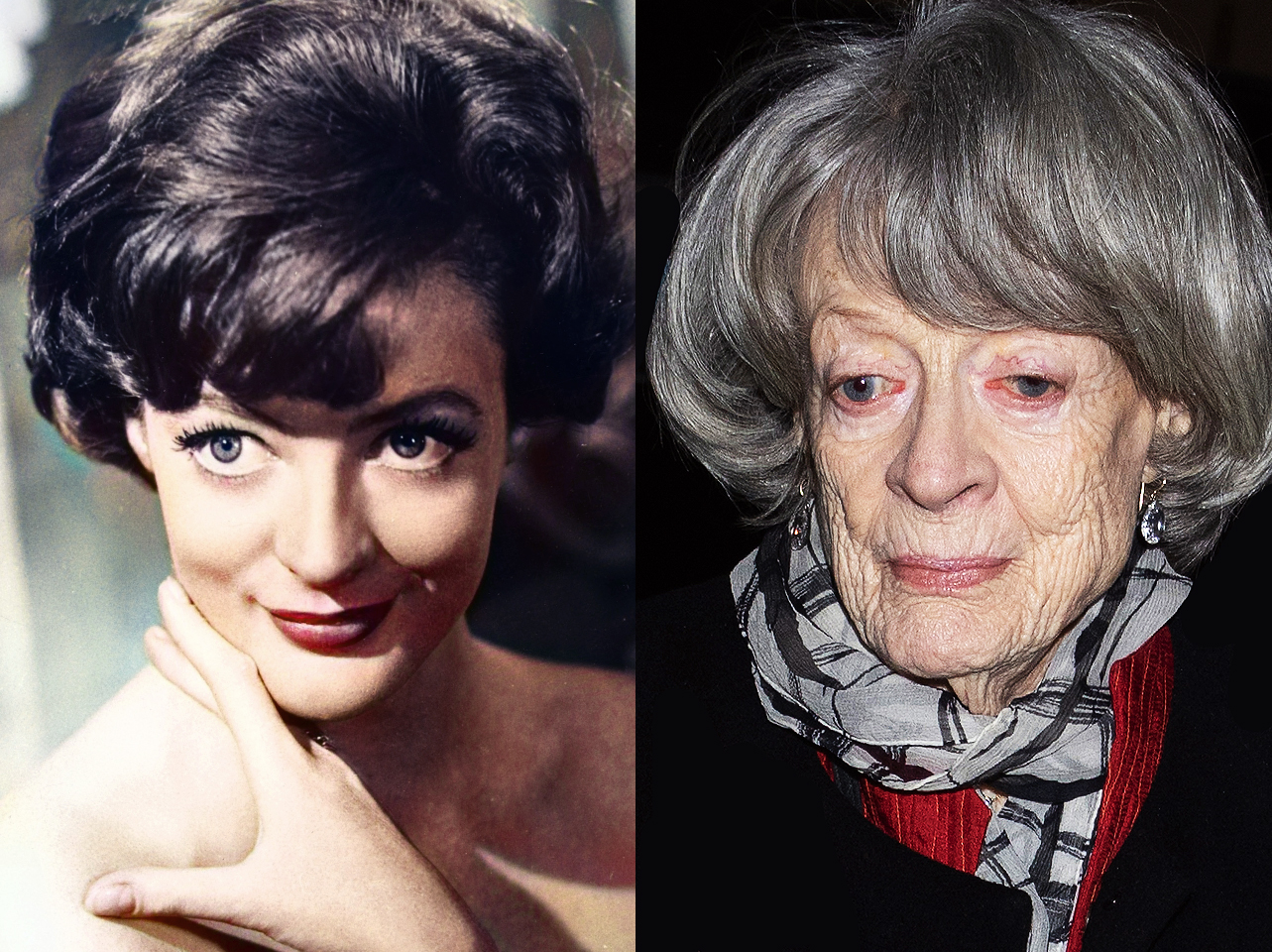 Maggie Smith in her younger years and her now. | Source: Getty Images