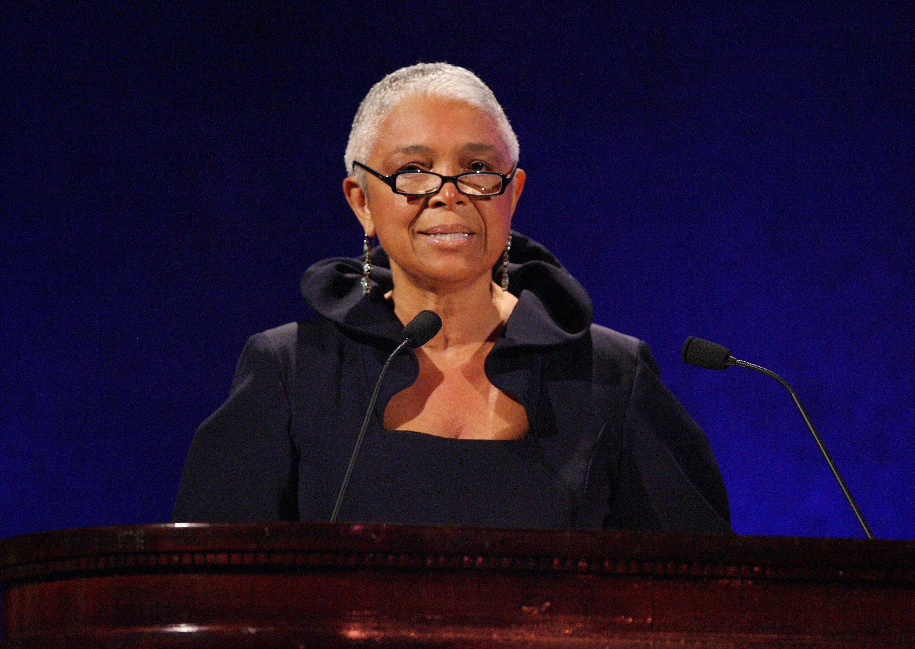 Dr. Camille Cosby speaks on stage at the 35th Anniversary of the Jackie Robinson Foundation hosted by Bill Cosby at the Waldorf Astoria hotel on March 3, 2008 in New York  | Source: Getty Images
