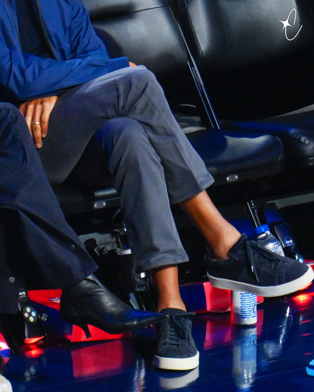 A closeup look of the scrutinized position of former President Barack Obama's legs during his attendance at the 75th NBA All-Star Game at Intuit Dome on February 15, 2026 in Inglewood, California | Source: Getty Images