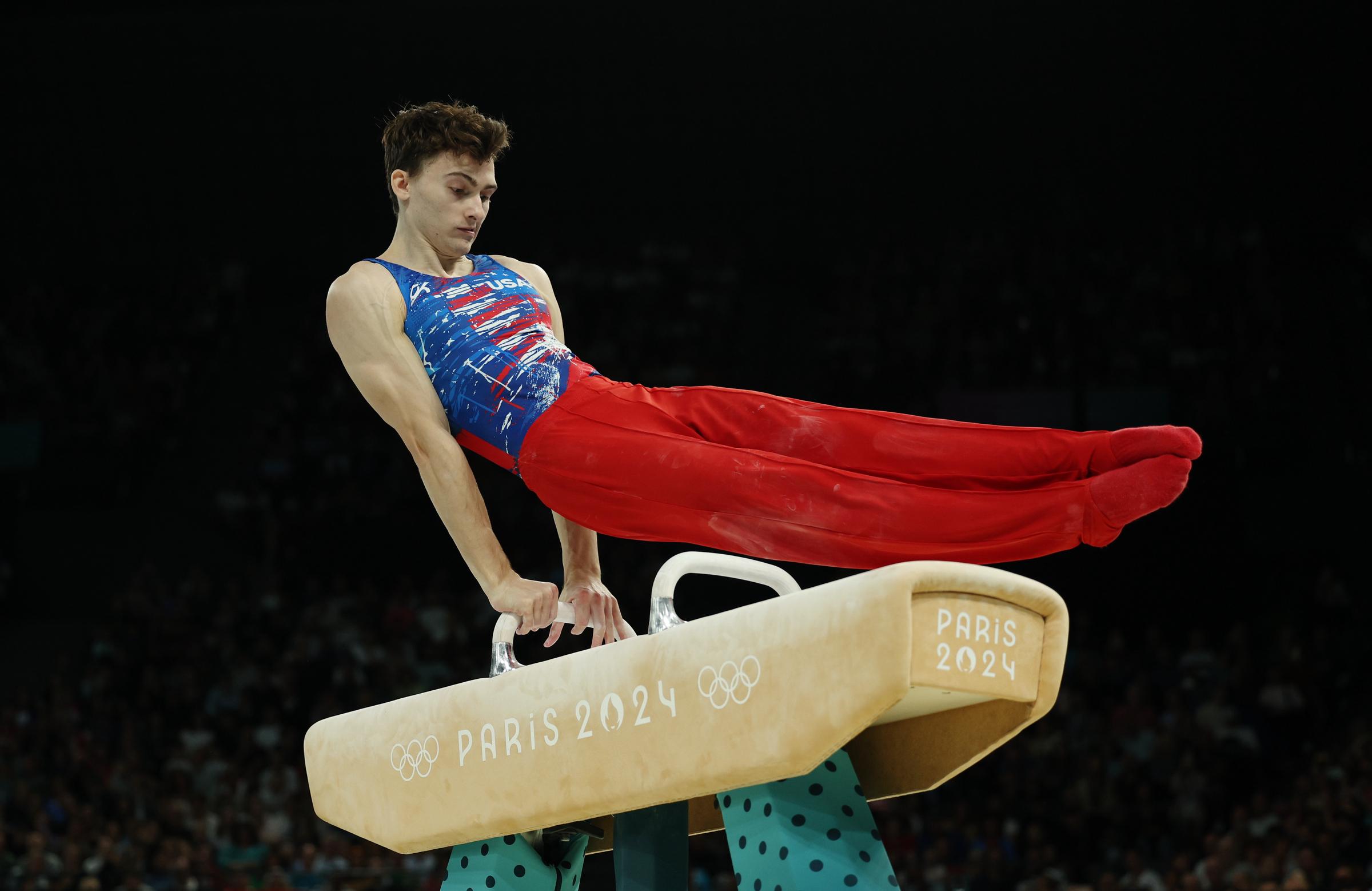 Stephen Nedoroscik competes on the pommel horse during the Men's Qualification at the Paris 2024 Olympics on July 27, 2024 | Source: Getty Images