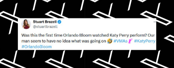 A fan reacts to Orlando Bloom's fascinating facial expressions when Katy Perry was performing, from an X post dated September 12, 2024 | Source: X/stuartbrazell/