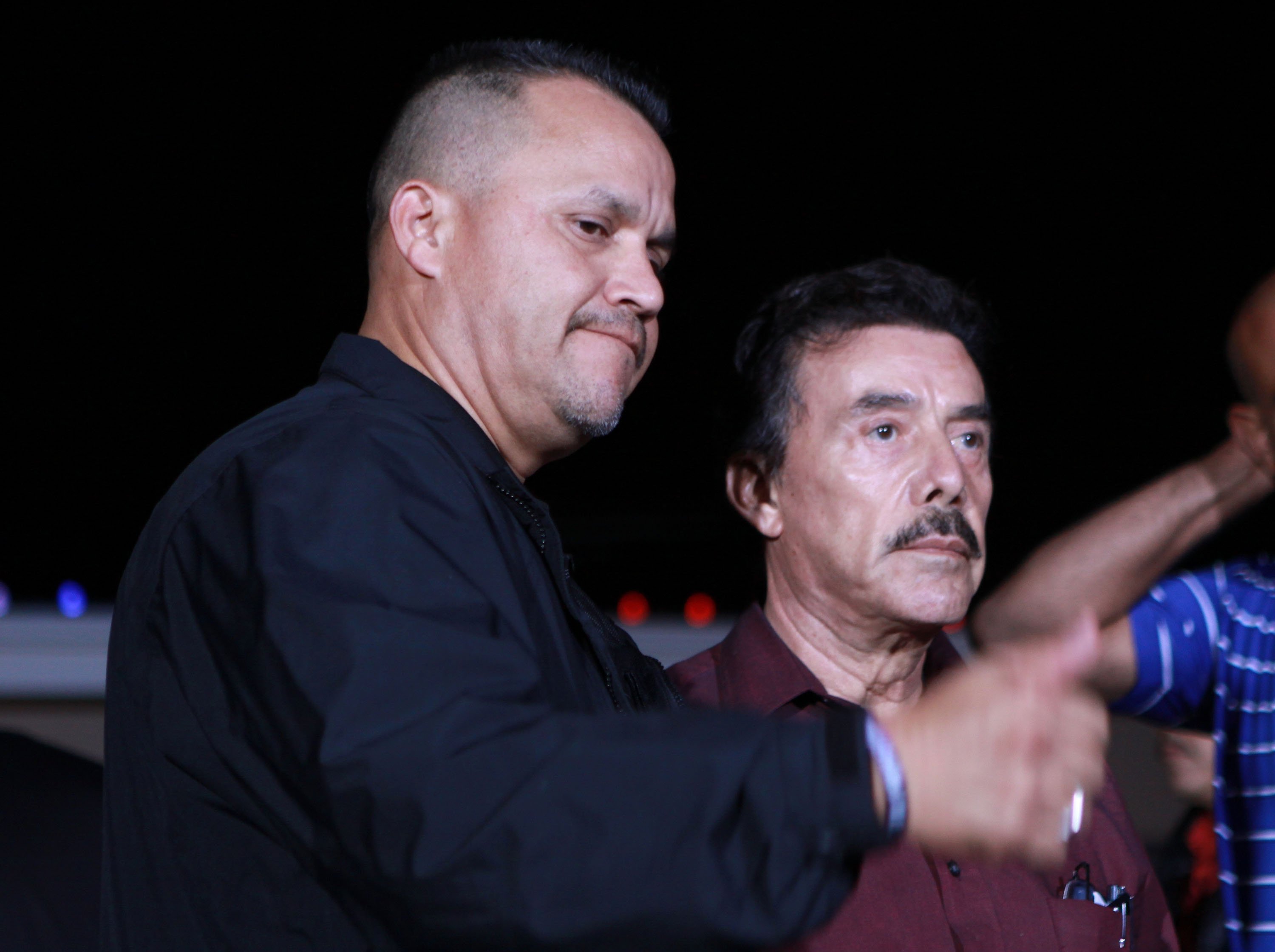 Pedro Rivera Jr and Pedro Rivera speak to the press on December 10, 2012, in Long Beach, California. I Source: Getty Images