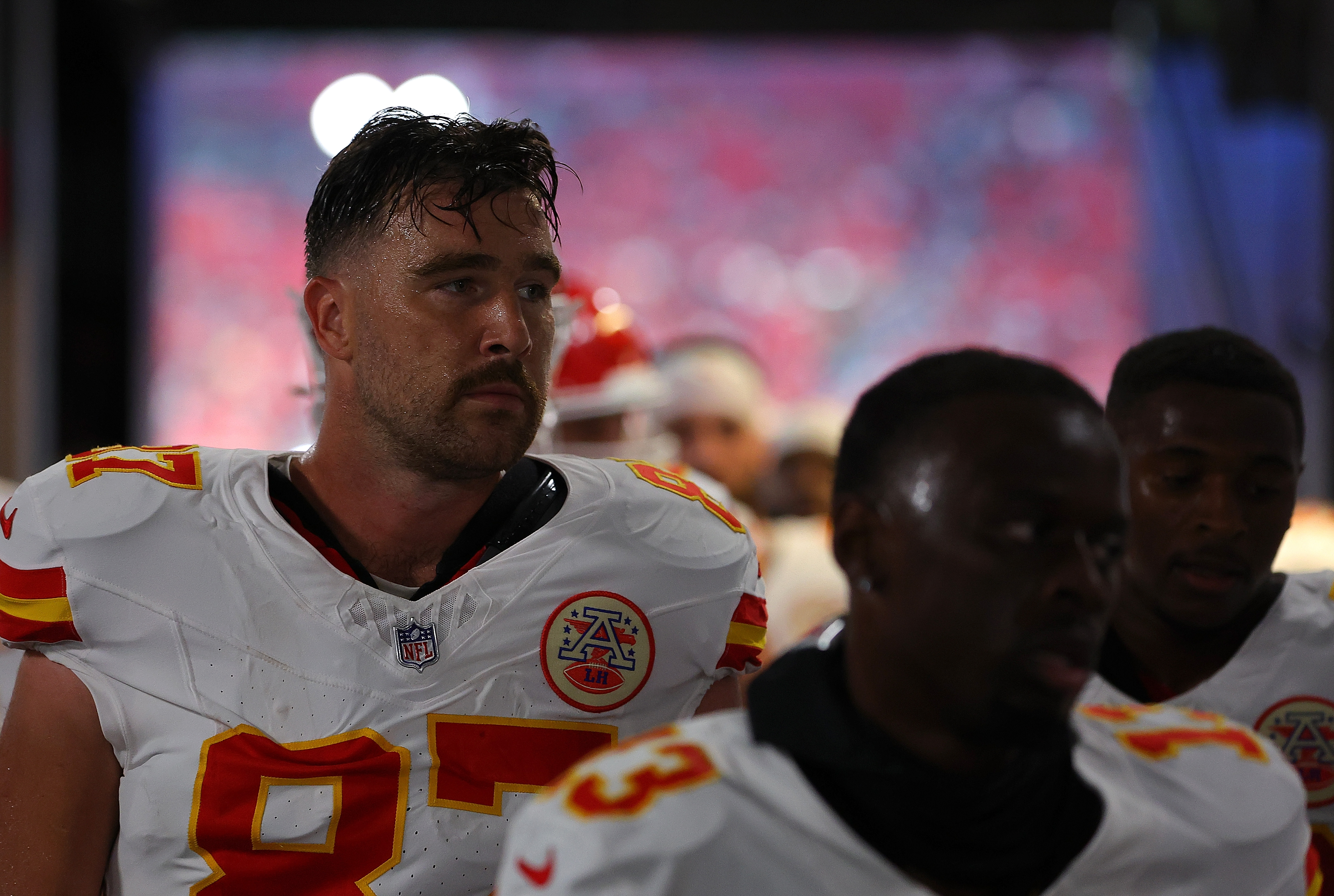 Travis Kelce after warmups and before the Kansas City Chiefs vs the Atlanta Falcons game in Atlanta, Georgia on September 22, 2024 | Source: Getty Images