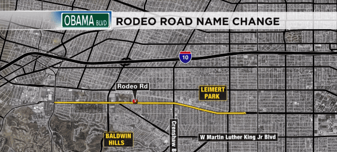 The location of the stretch of road named after Barack Obama. | Source: YouTube/ CBS Los Angeles