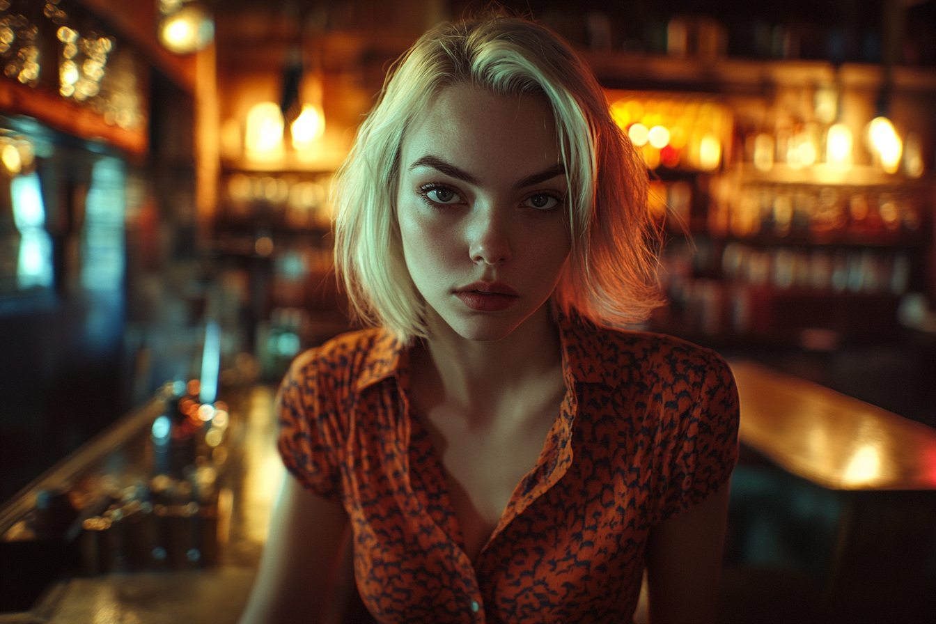 A blonde woman in a bar | Source: Midjourney