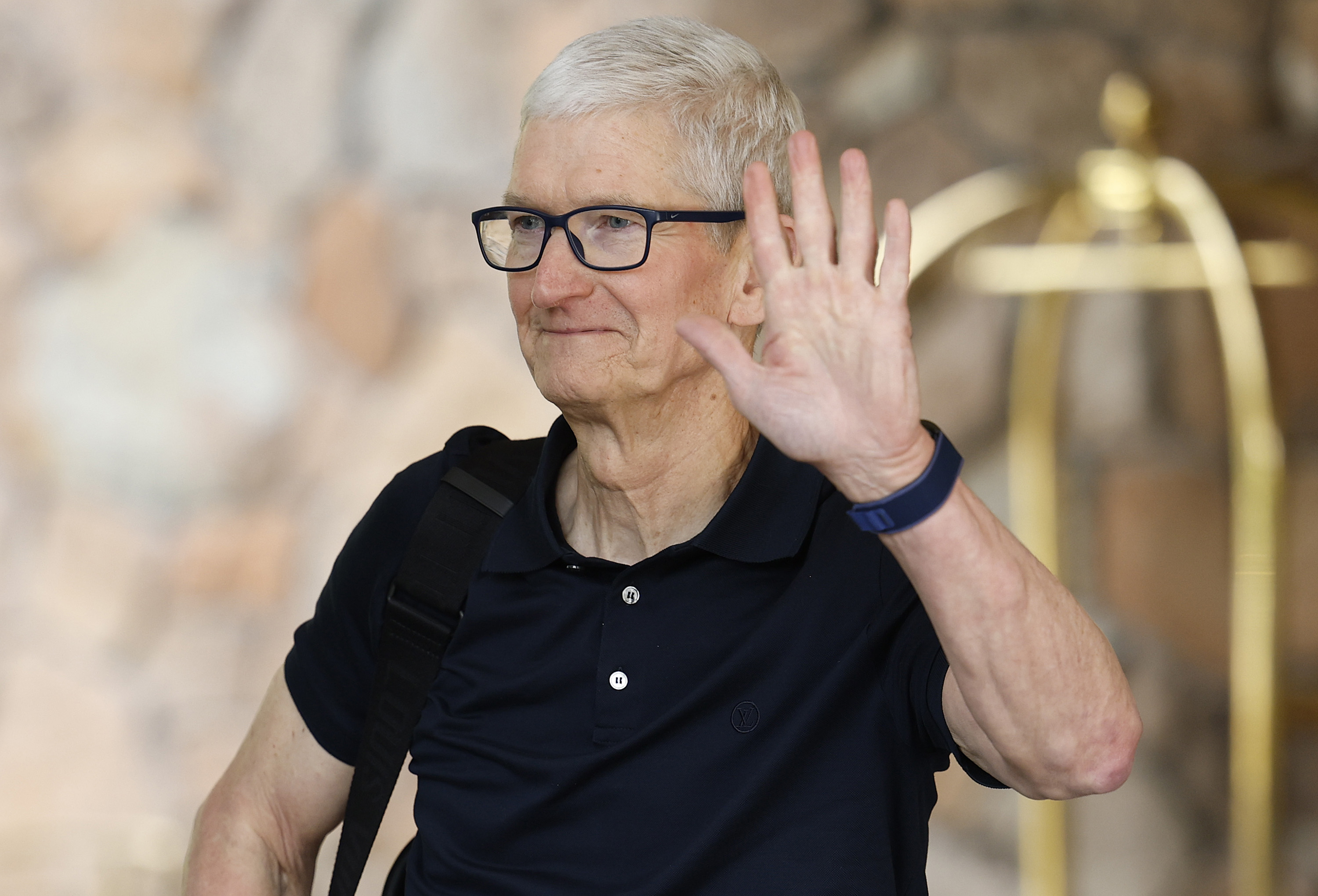 Tim Cook arrives at the Sun Valley lodge for the Allen & Company Sun Valley Conference on July 8, 2025 in Sun Valley, Idaho | Source: Getty Images