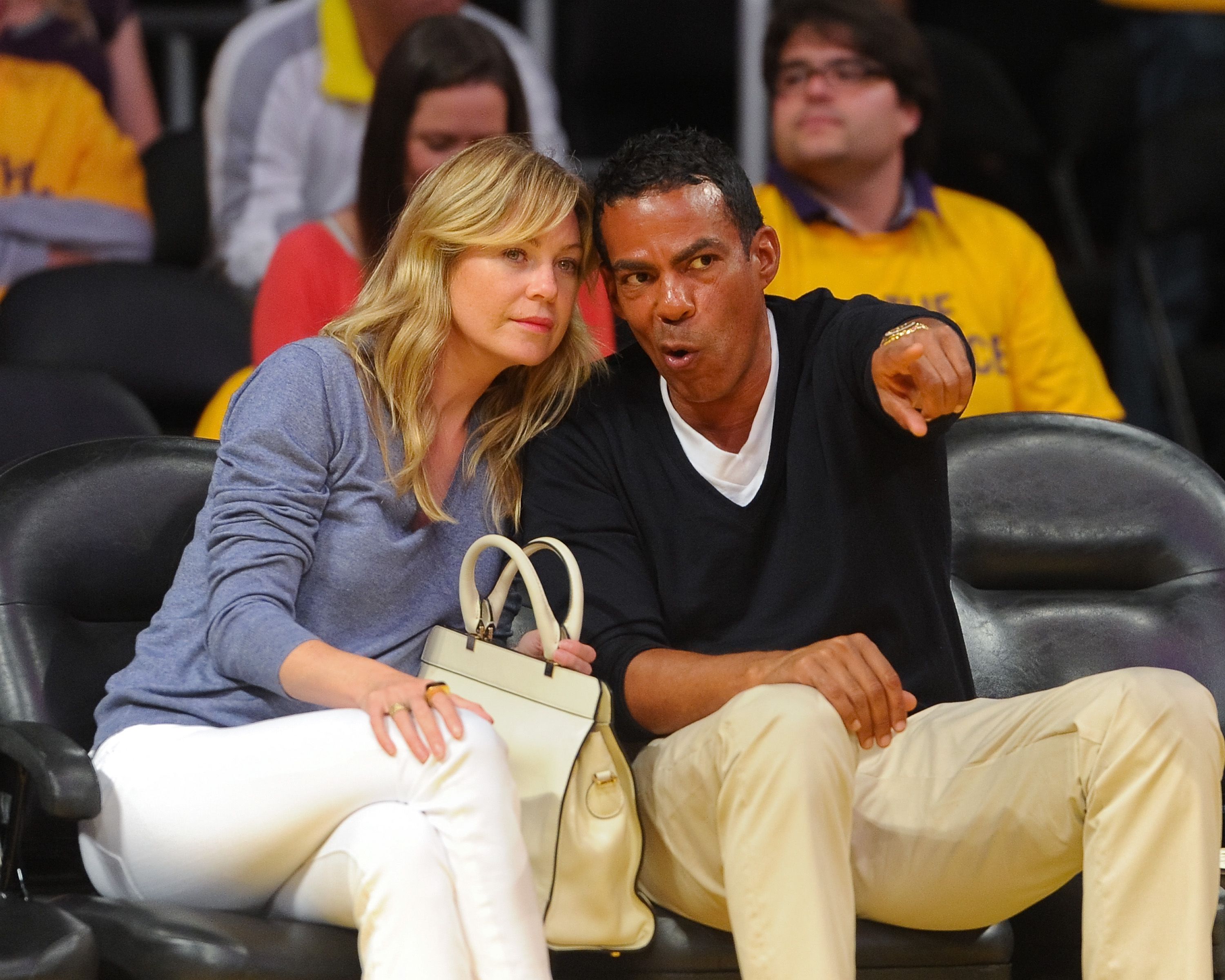 Ellen Pompeo and husband Chris Ivery at the Los Angeles Lakers and Oklamhoma City Thunder Game 3 in the 2012 NBA Playoffs on May 18, 2012 in Los Angeles, California | Photo: Getty Images