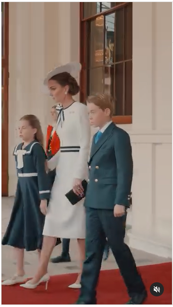 Princess Charlotte of Wales, Catherine, Princess of Wales, and Prince George of Wales attending Trooping the Colour in London, England, on an Instagram video dated, June 15, 2024. | Source: Instagram/princeandprincessofwales/