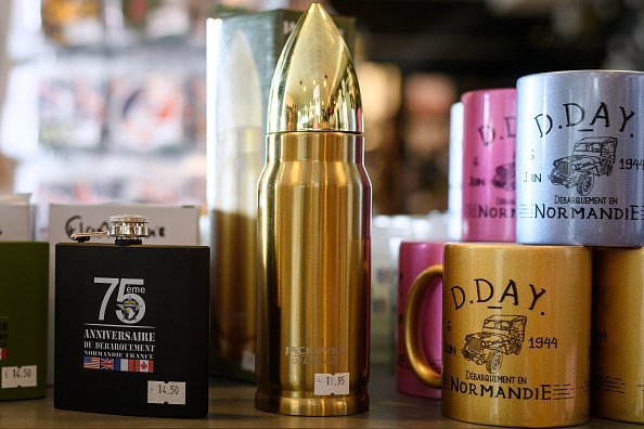  A drinks flask shaped like a bullet is seen in the gift shop of the Utah Beach Museum | Photo: Getty Images