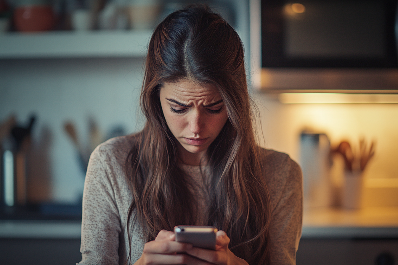 A woman looking at a phone | Source: Midjourney