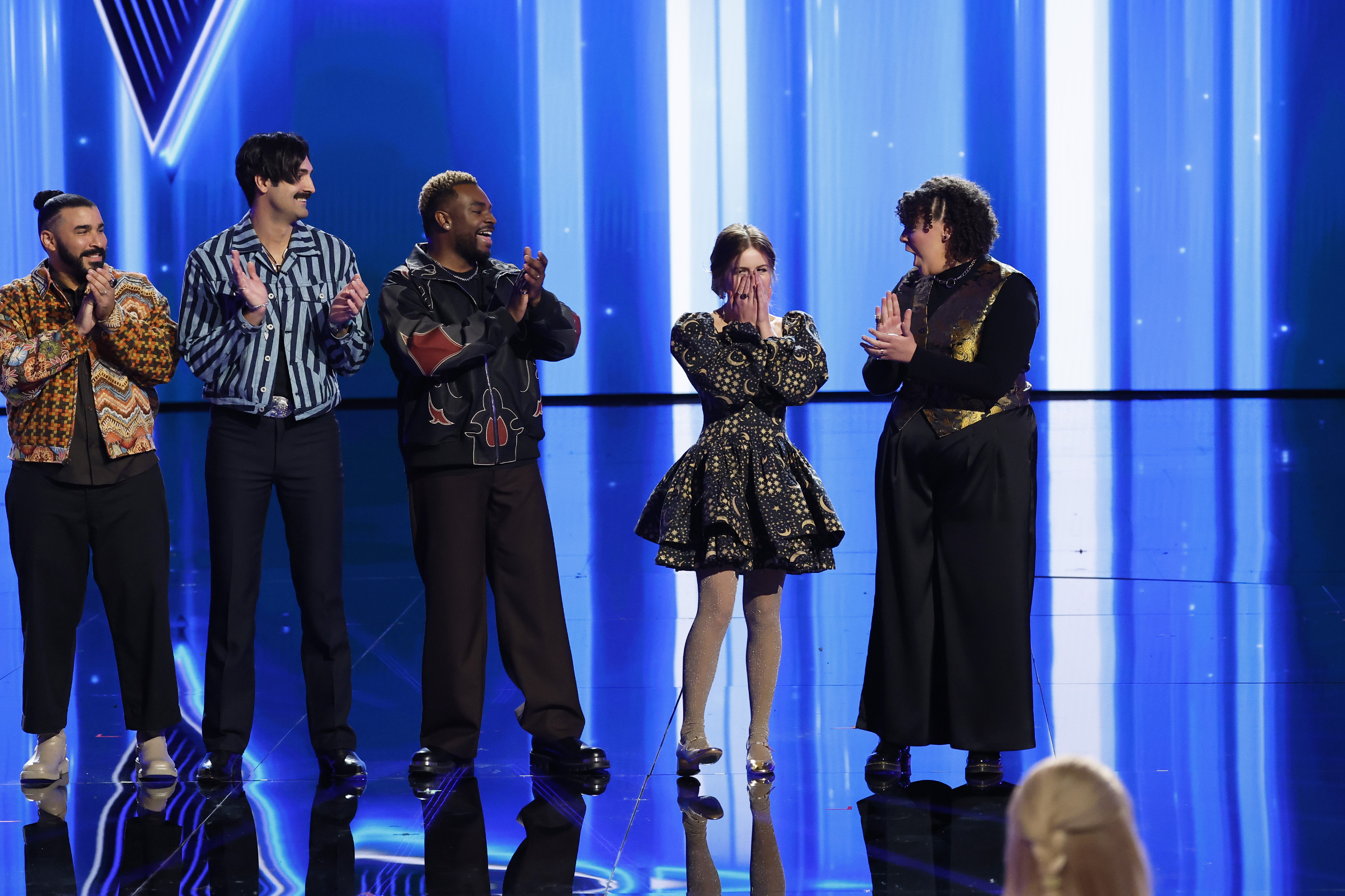 "The Voice" contestants: Adam Bohanan, Danny Joseph, Jan Dan, Sydney Sterlace, Shye during Live Semi-Finals Eliminations on December 3, 2024 | Source: Getty Images