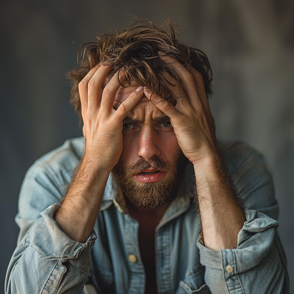 A man holding his head | Source: Midjourney