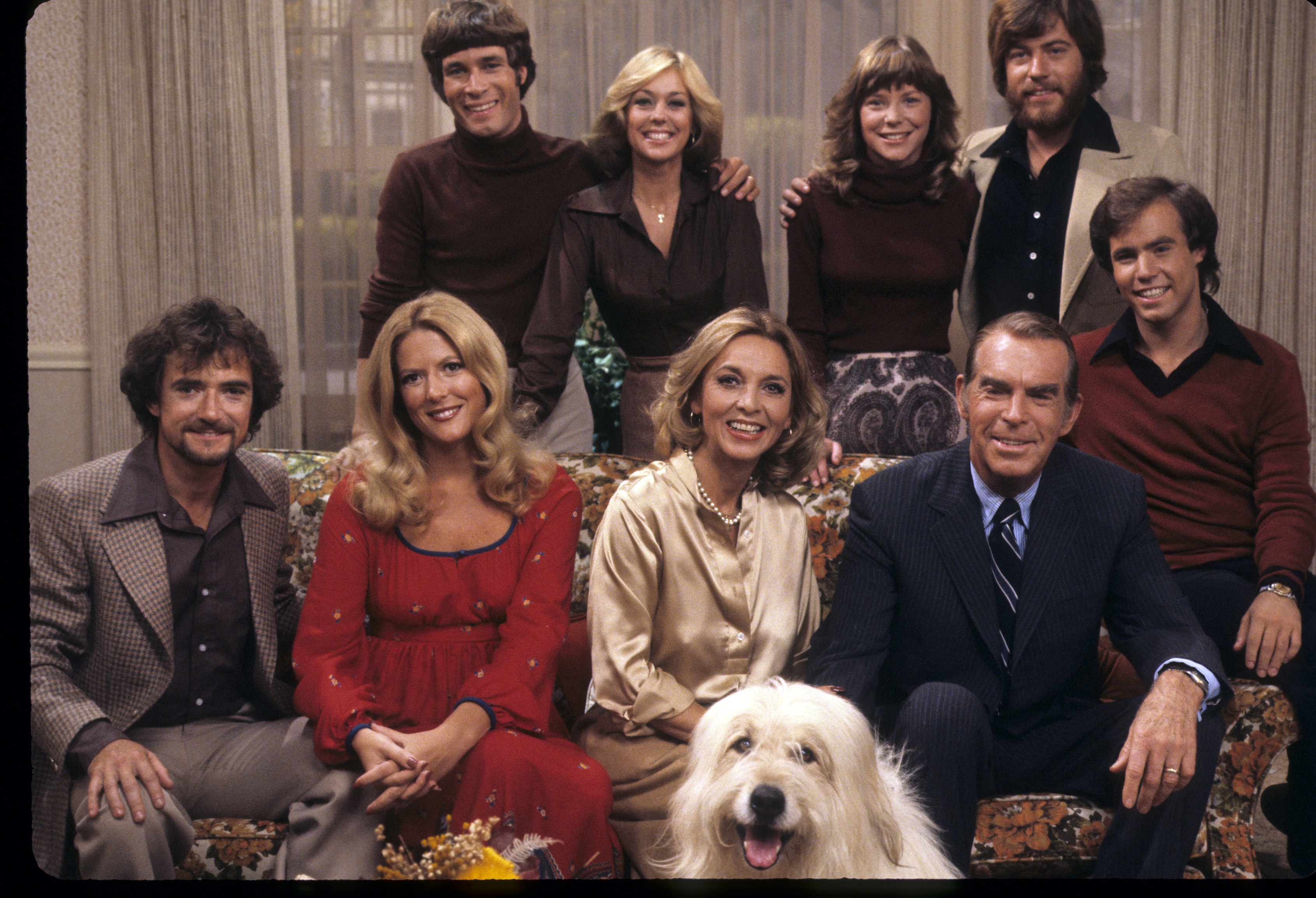 Don Grady and Tina Cole with the stars of "My Three Sons" and "The Patridge Family" on November 25, 1977 | Source: Getty Images