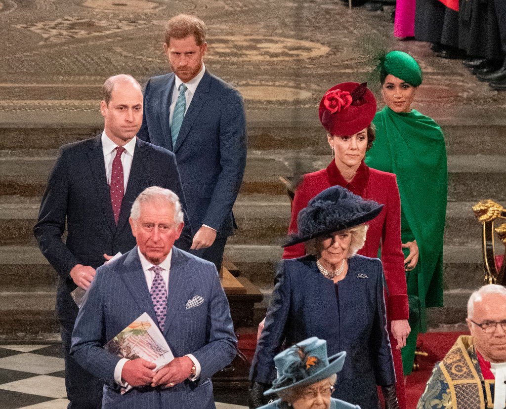 Prince William, Kate Middleton, Prince Harry, Meghan Markle, Prince Charles, and Camilla, Duchess of Cornwall stand together during the Commonwealth Day Service on March 9, 2020, in London, England Source: Phil Harris - WPA Pool/Getty Images