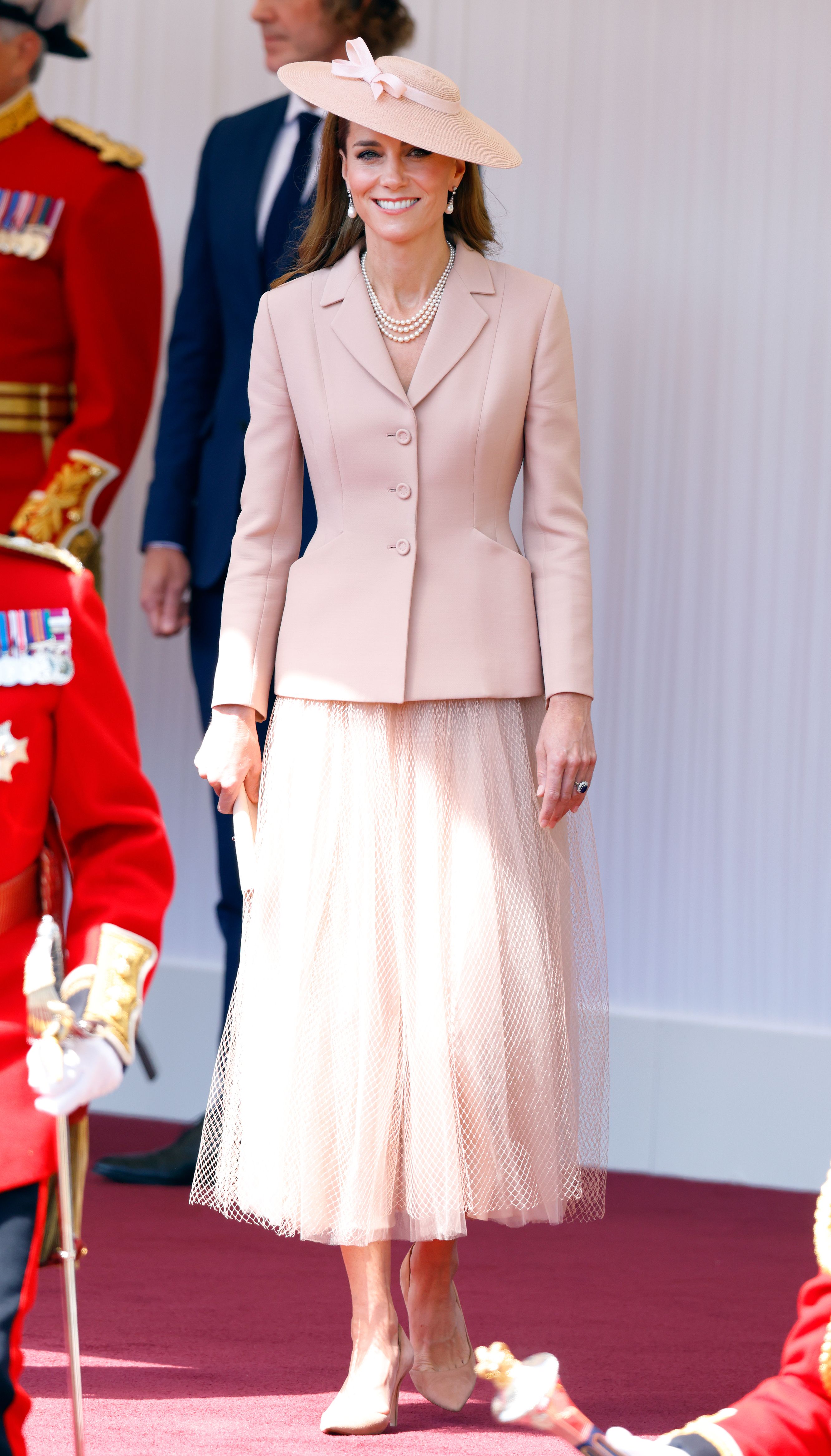 Princess Catherine wore a romantic pale pink ensemble from the French luxury fashion house, Dior, during French President Emmanuel Macron's state visit to the United Kingdom.