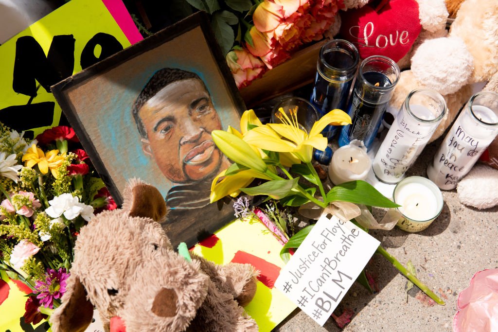The memorial for George Floyd is seen on Wednesday, May 27, 2020 during the second day of protests over his death in Minneapolis. | Source: Getty Images.