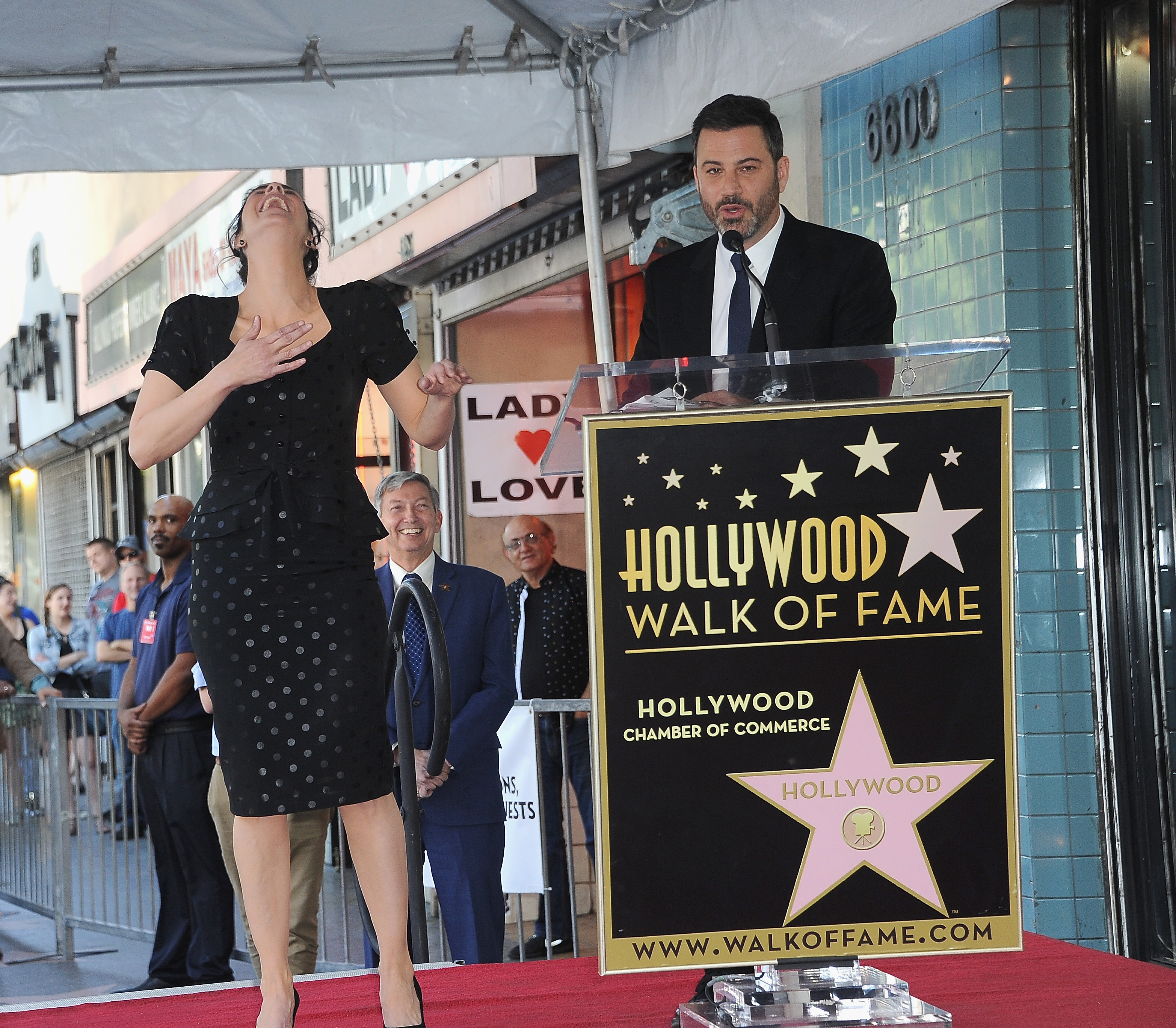 Sarah Silverman and Jimmy Kimmell attend a ceremony unveiling Silverman's Star on the Hollywood Walk Of Fame in California on November 9, 2018 | Source: Getty Images
