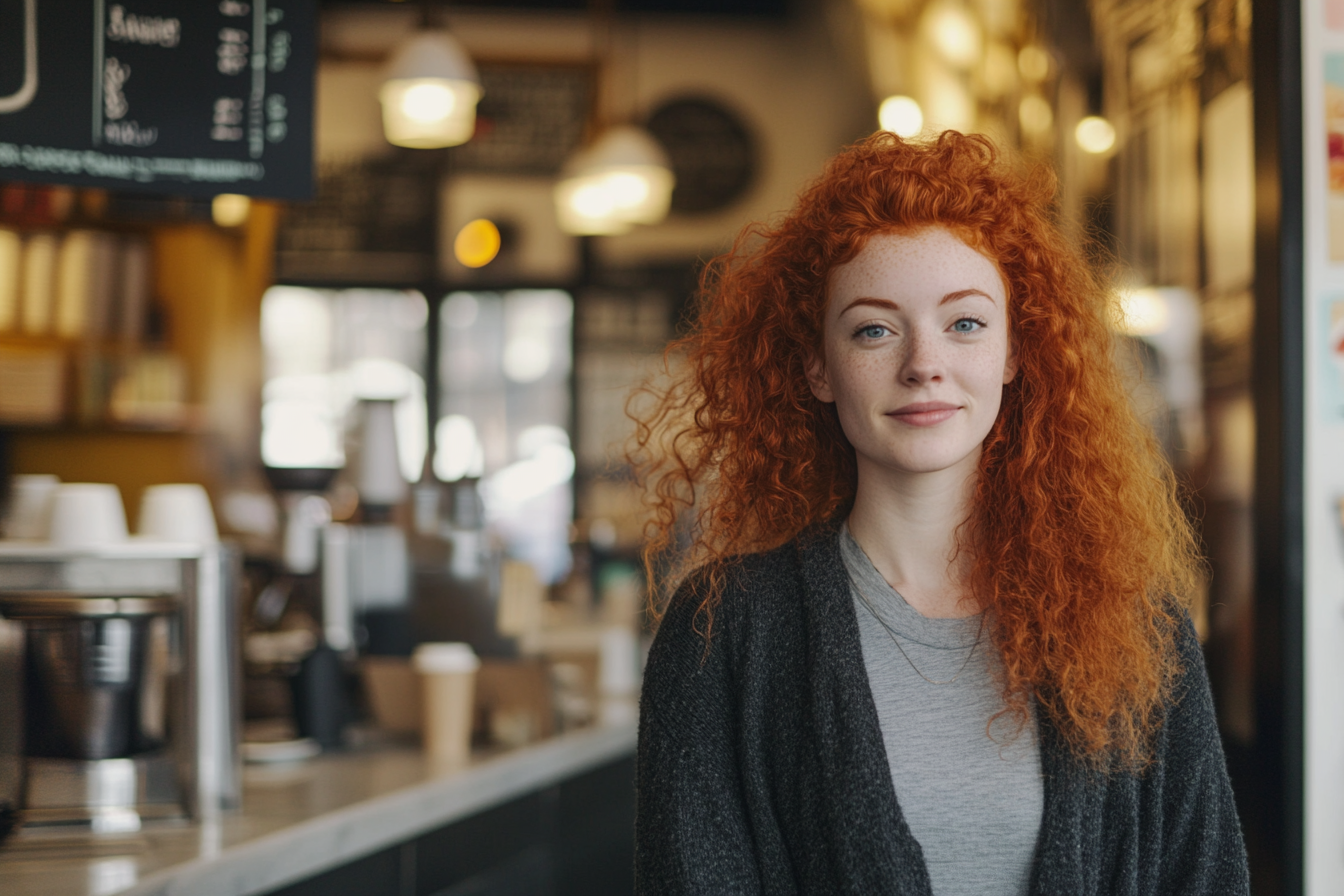 A woman in a coffee shop | Source: Midjourney