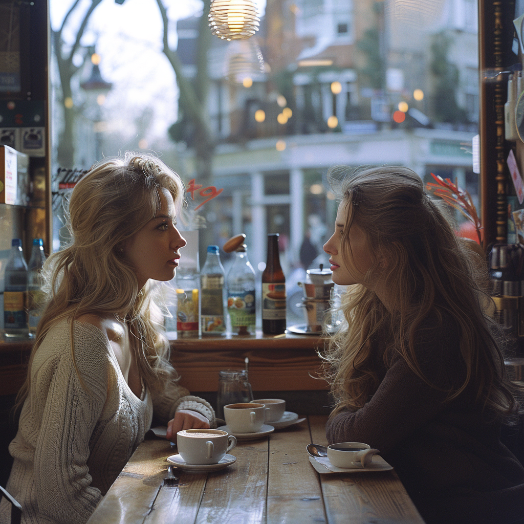 Emily and Jessica in a cafe | Source: Midjourney