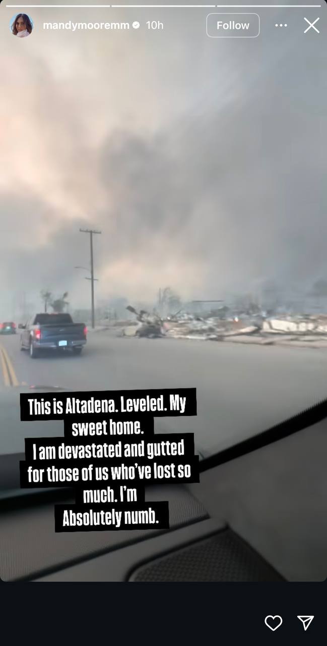 A picture showing the devastation in Altadena, as seen in Mandy Moore's Instagram story | Source: Instagram/mandymooremm