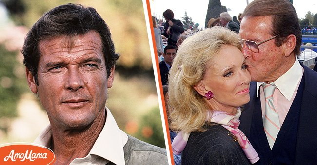 [Left] Picture of actor Roger Moore; [Right] Picture of actor Roger Moore and his wife, Kristina Tholstrup | Source: Getty Images
