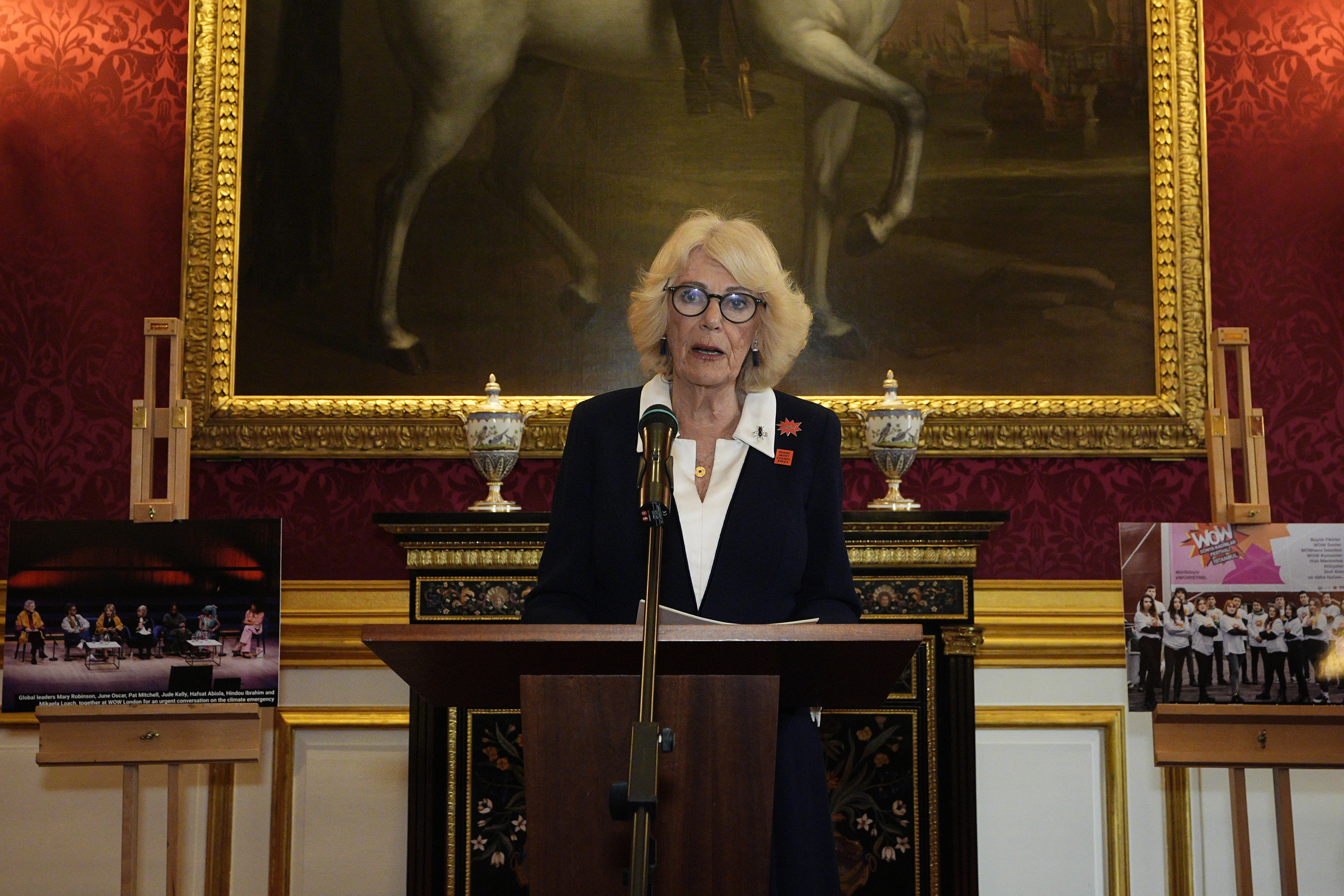 Queen Camilla speaks at a reception at St James's Palace to mark International Women's Day on 10 March 2026 in London, England. | Source: Getty Images