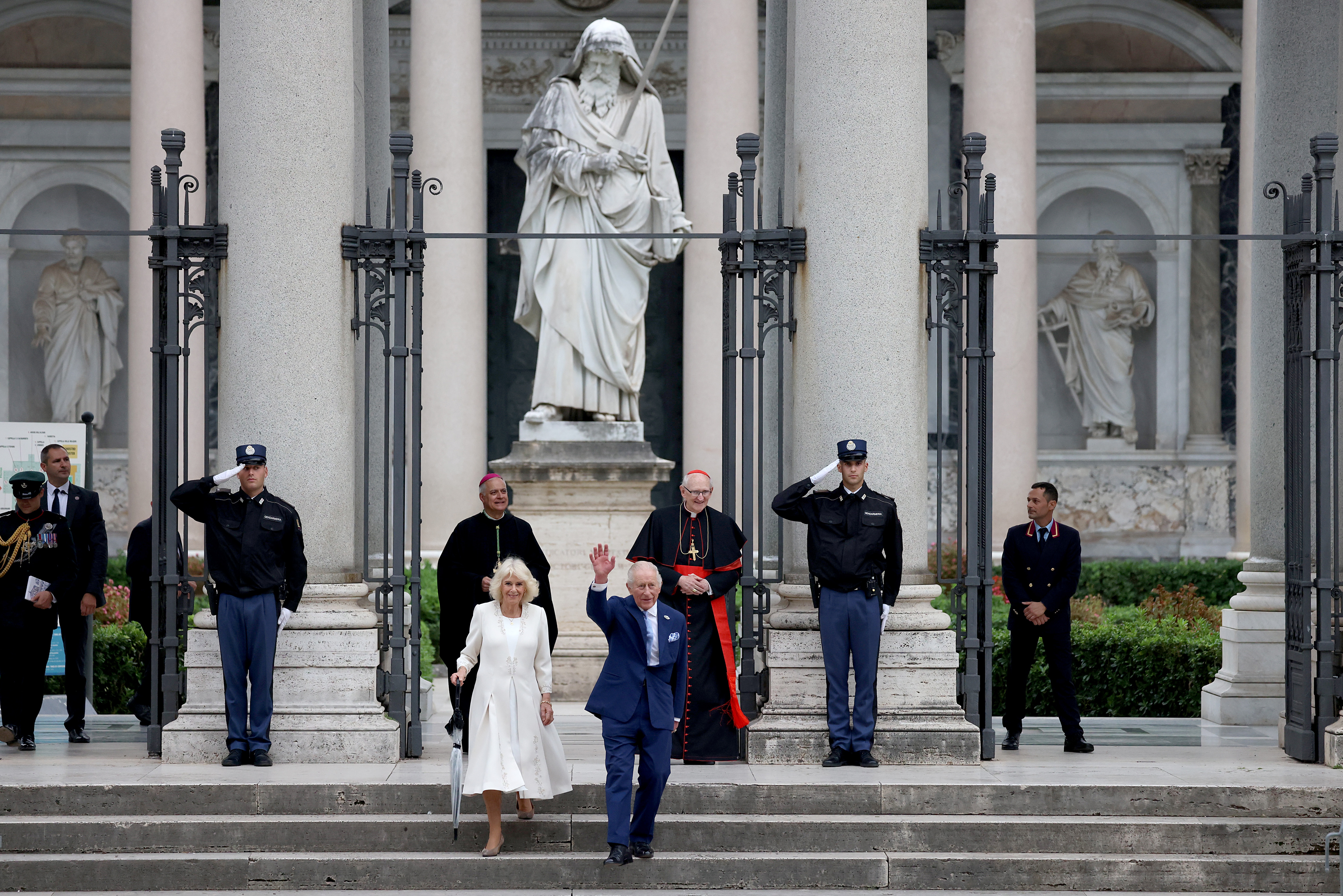 King Charles III and Queen Camilla leave St. Paul's Basilica after an ecumenical Service of Prayer on October 23, 2025 | Source: Getty Images