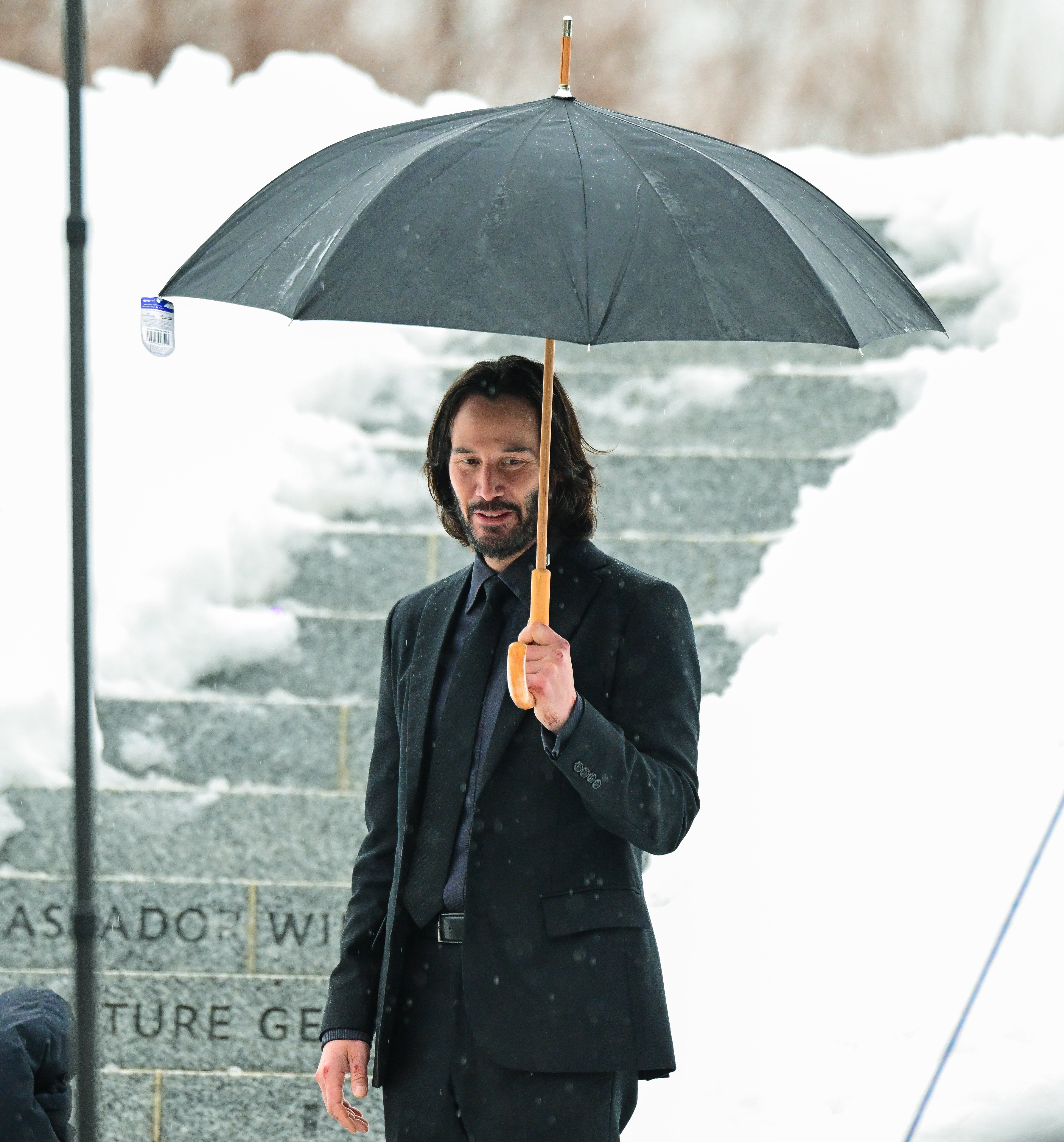 Keanu Reeves filming for "John Wick 4" on Roosevelt Island on February 03, 2022, in New York City. | Source: Getty Images