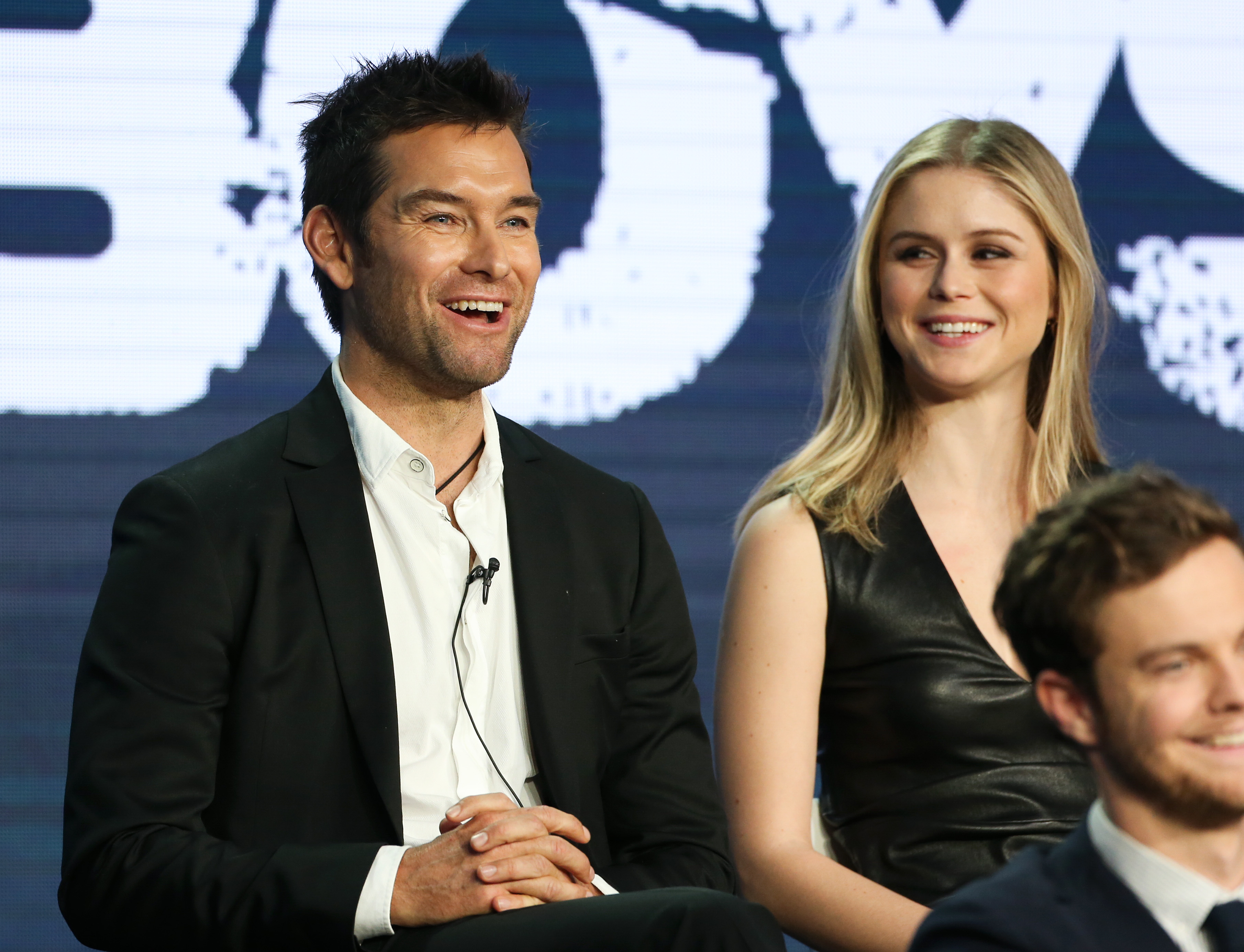 Antony Starr and Erin Moriarty during the Amazon Prime "The Boys" TV Show Panel, TCA Winter Press Tour, Los Angeles. | Source: Getty Images