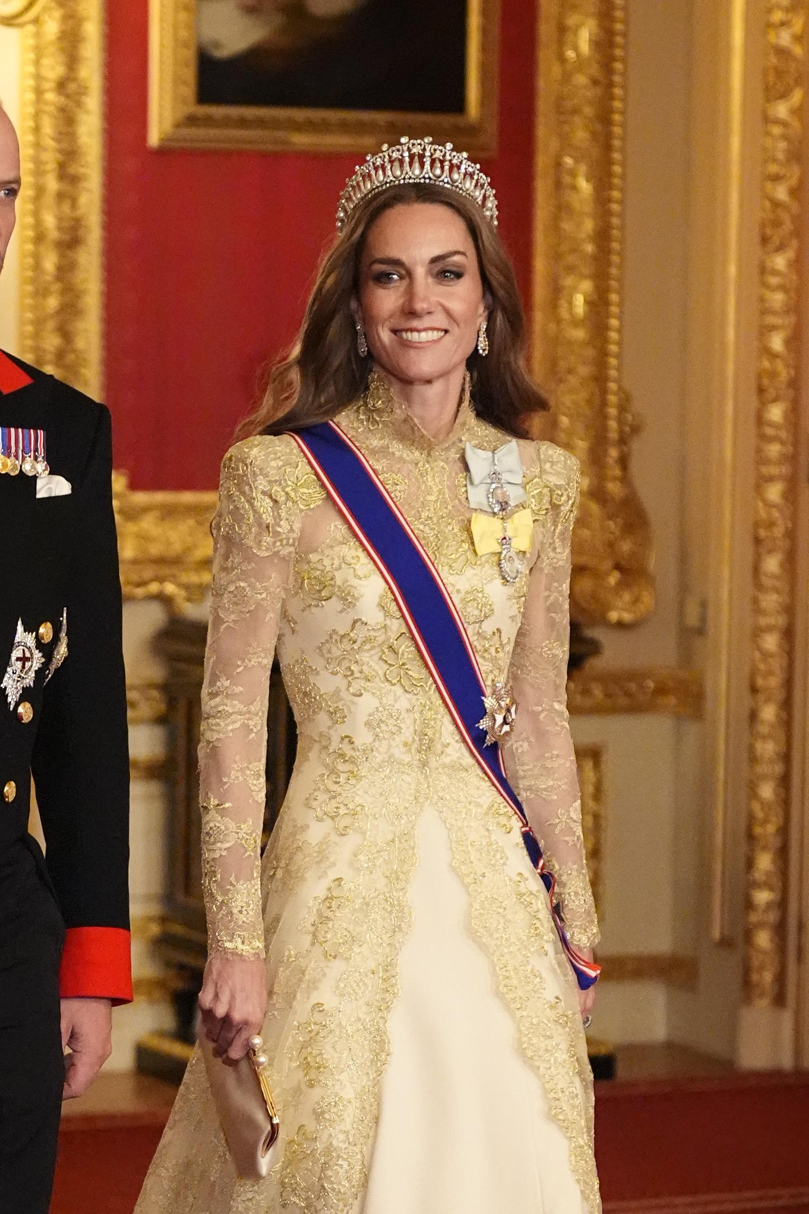 Princess Catherine smiling as she arrives at the State Banquet. | Source: Getty Images