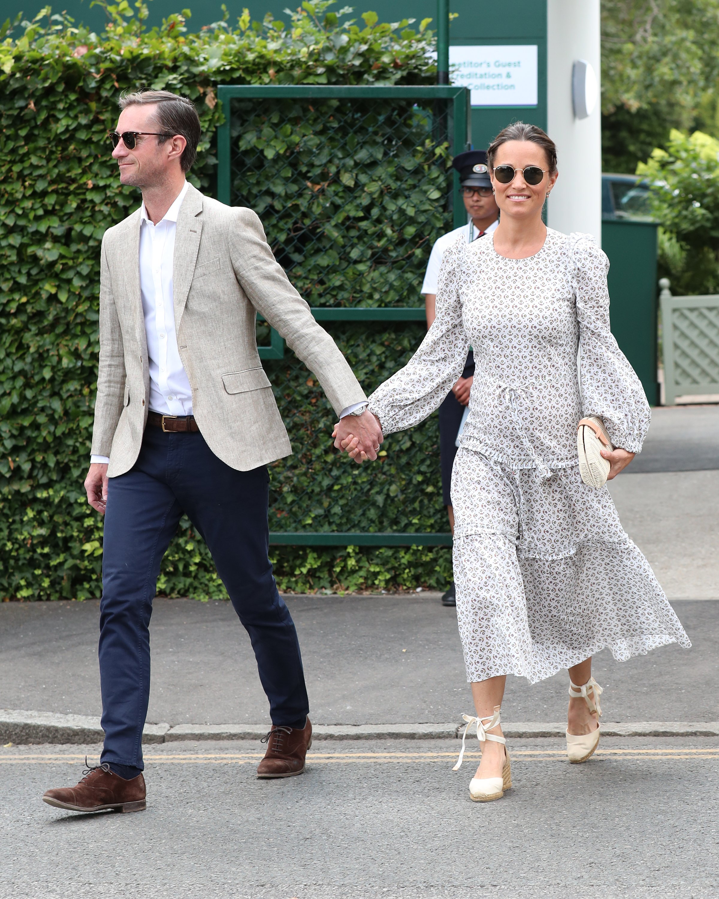 James Matthews and Pippa Middleton seen arriving at Wimbledon for Men's Semi Final Day on July 12, 2018 in London, England. | Source: Getty Images