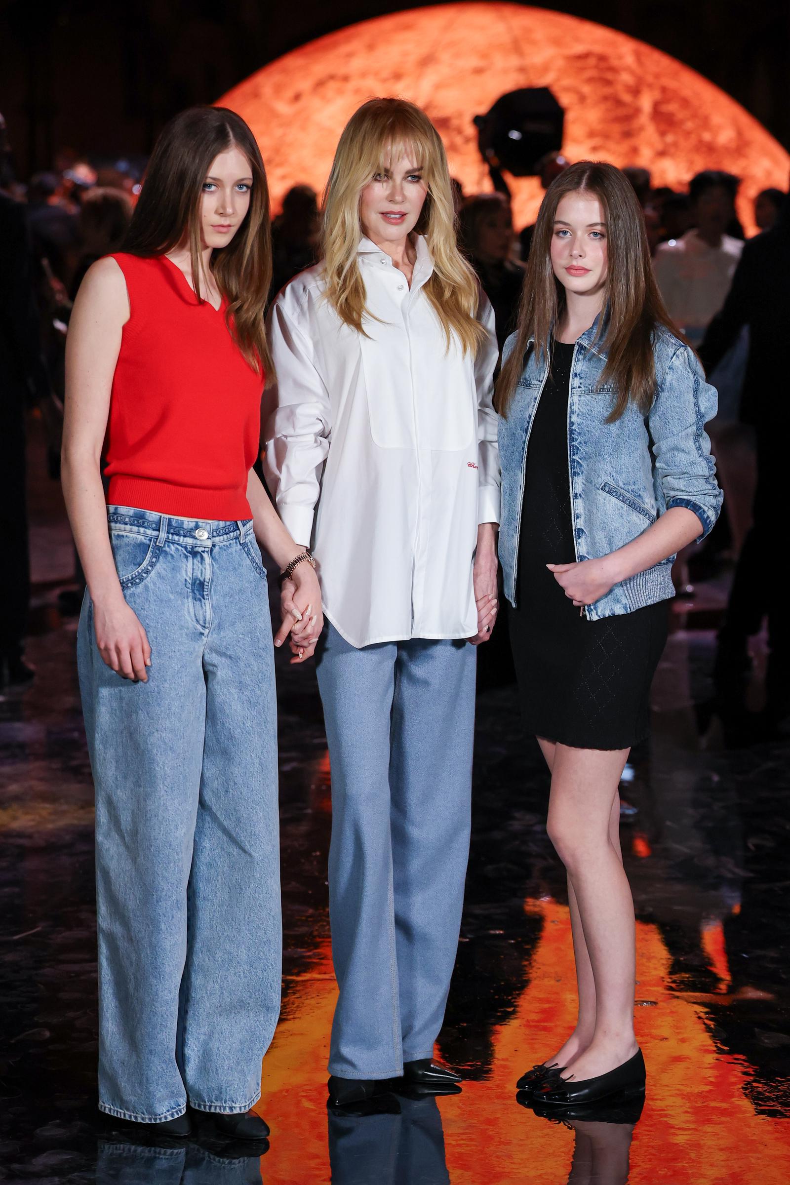 Sunday Rose Kidman Urban, Nicole Kidman, and Faith Margaret Kidman-Urban attend Paris Fashion Week on October 6, 2025 | Source: Getty Images