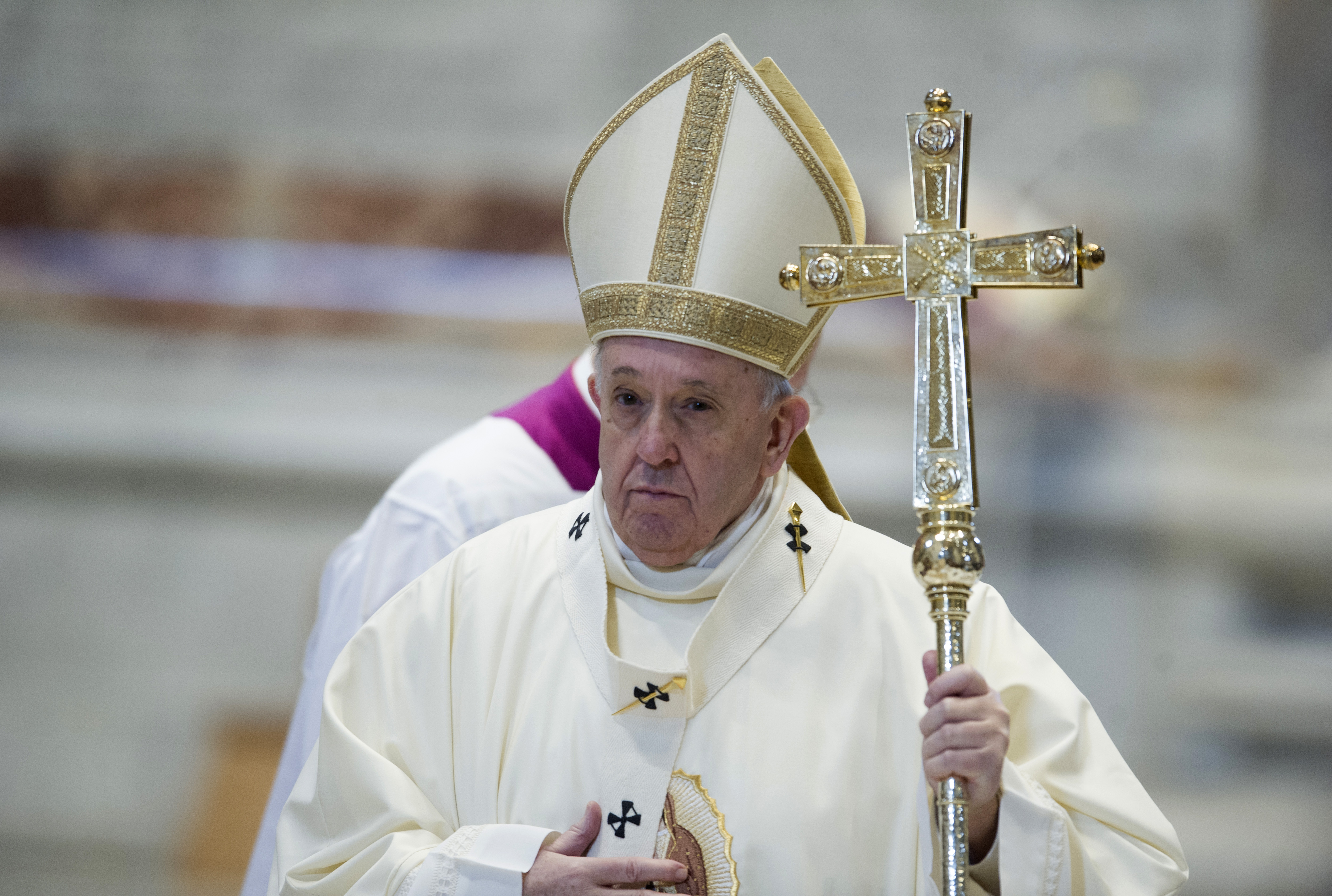 Pope Francis during a celebration of Mass for the feast of Our Lady of Guadalupe at the Altar of the Chair in St. Peter's Basilica on December 12, 2020, in Vatican City. | Source: Getty Images