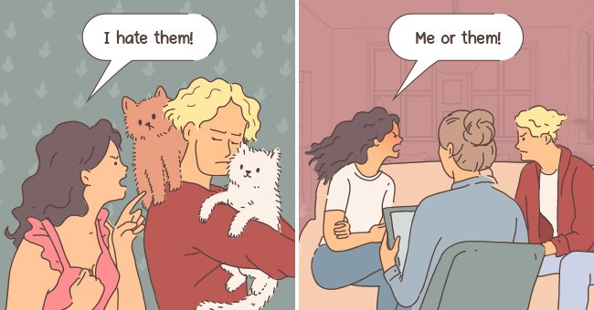 A couple arguing over their cats | Source: Amomama