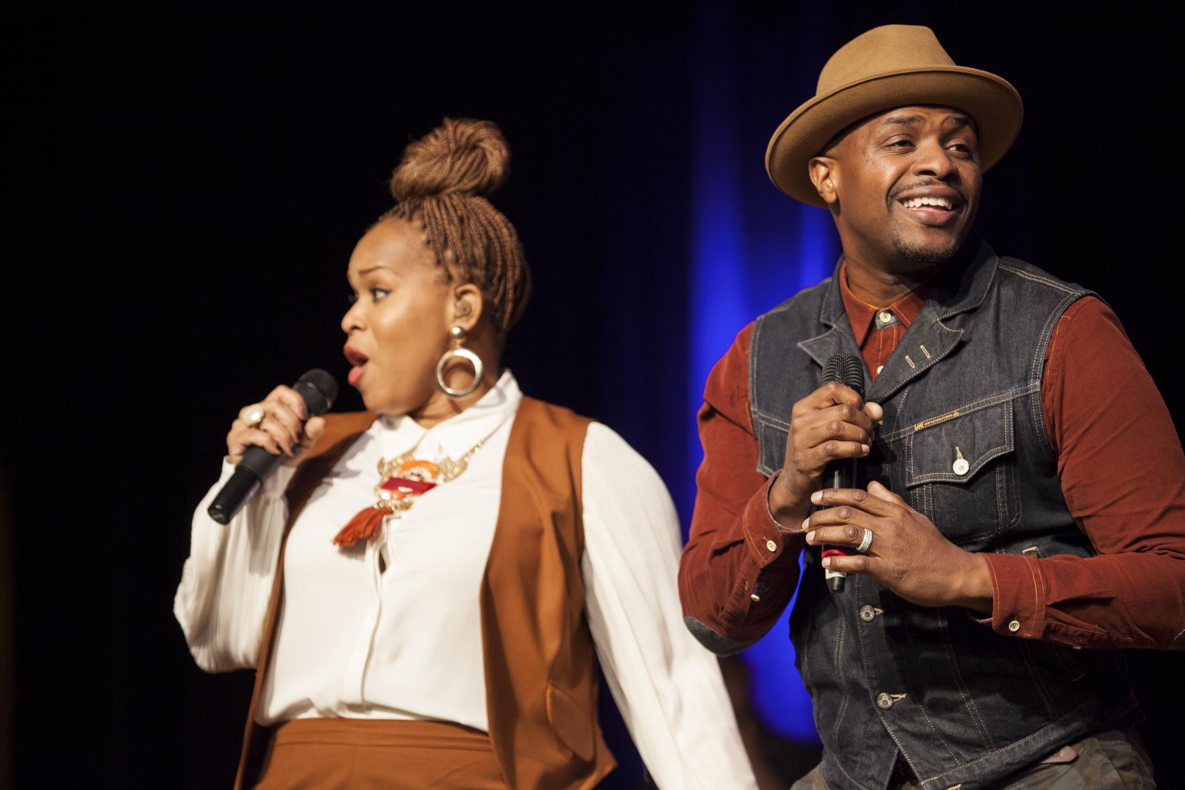Tina and Teddy Campbell perform onstage during the Circle Of Sisters' Gospel Explosion Concert at Jacob Javitz Center in New York City on October 18, 2015. | Source: Getty Images