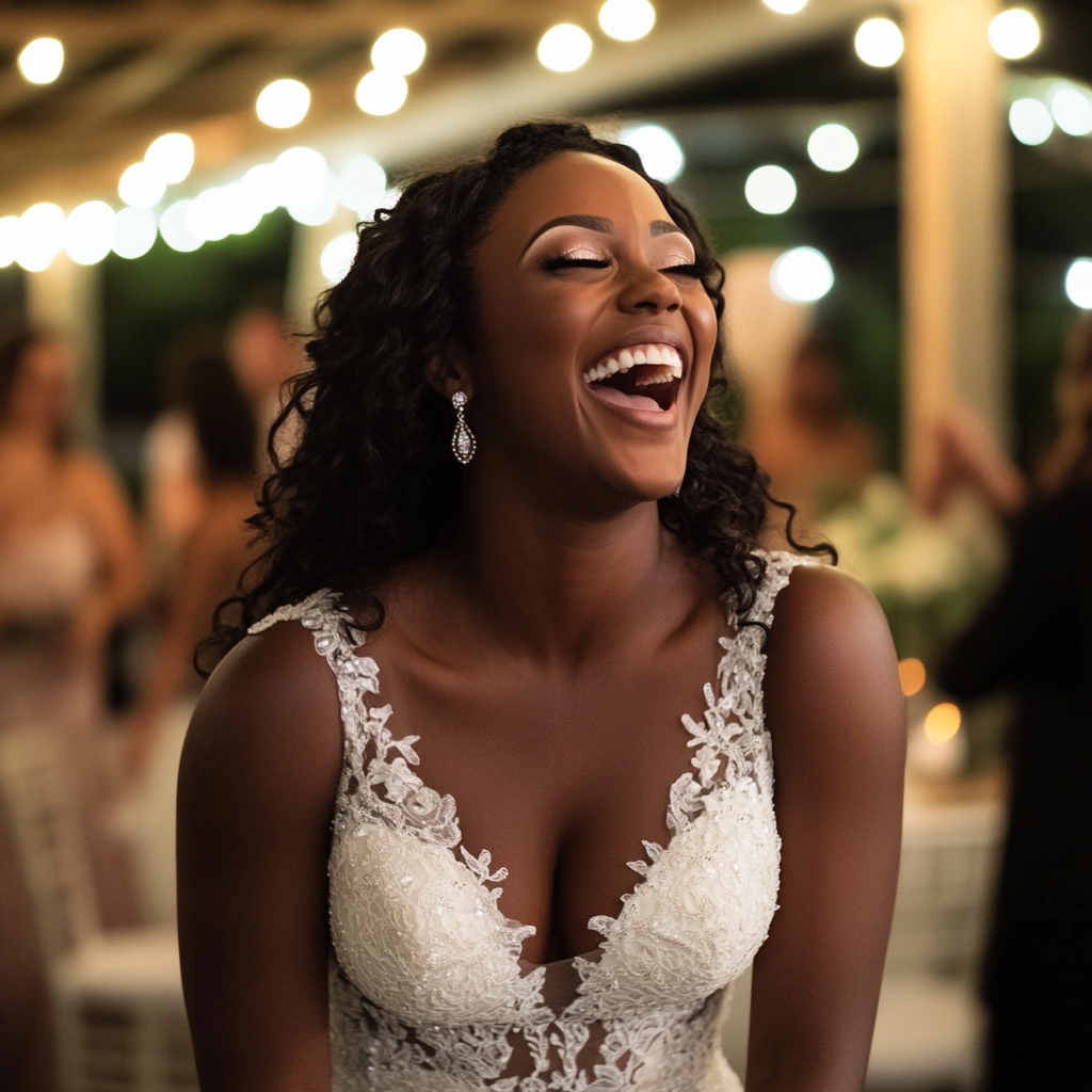 A bride laughing loudly | Source: Midjourney