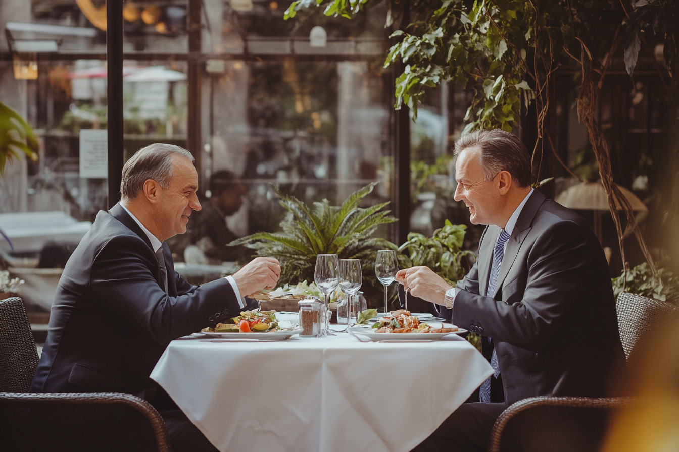 Two men having lunch | Source: Midjourney