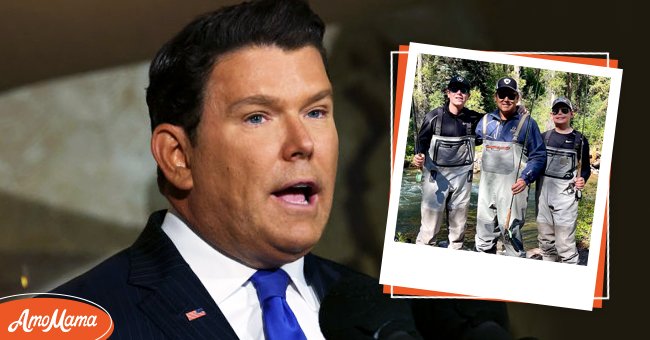 Bret Baier during a dedication ceremony for The Dwight D. Eisenhower Memorial on September 17, 2020, in Washington, DC. and Paul, Bret, and Daniel Baier fly fishing on July 2, 2021 | Photos: Alex Wong/Getty Images & Instagram/bretbaier