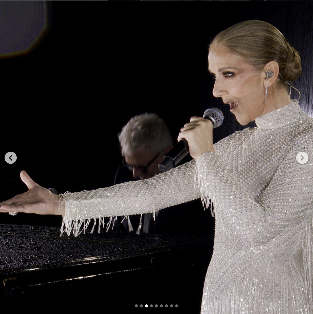 Celine Dion performing on the Eiffel Tower at the opening ceremony of the Paris Olympics 2024, as seen in a post dated July 27, 2024 | Source: Instagram/celinedion