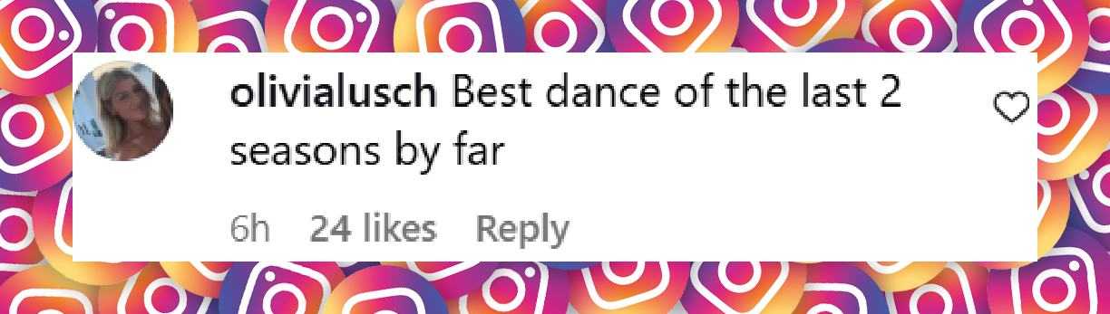 A netizen's comment on Alix Earle and Val Chmerkovskiy's performance on "Dancing with the Stars" on October 7, 2025 | Source: Instagram/dancingwiththestars